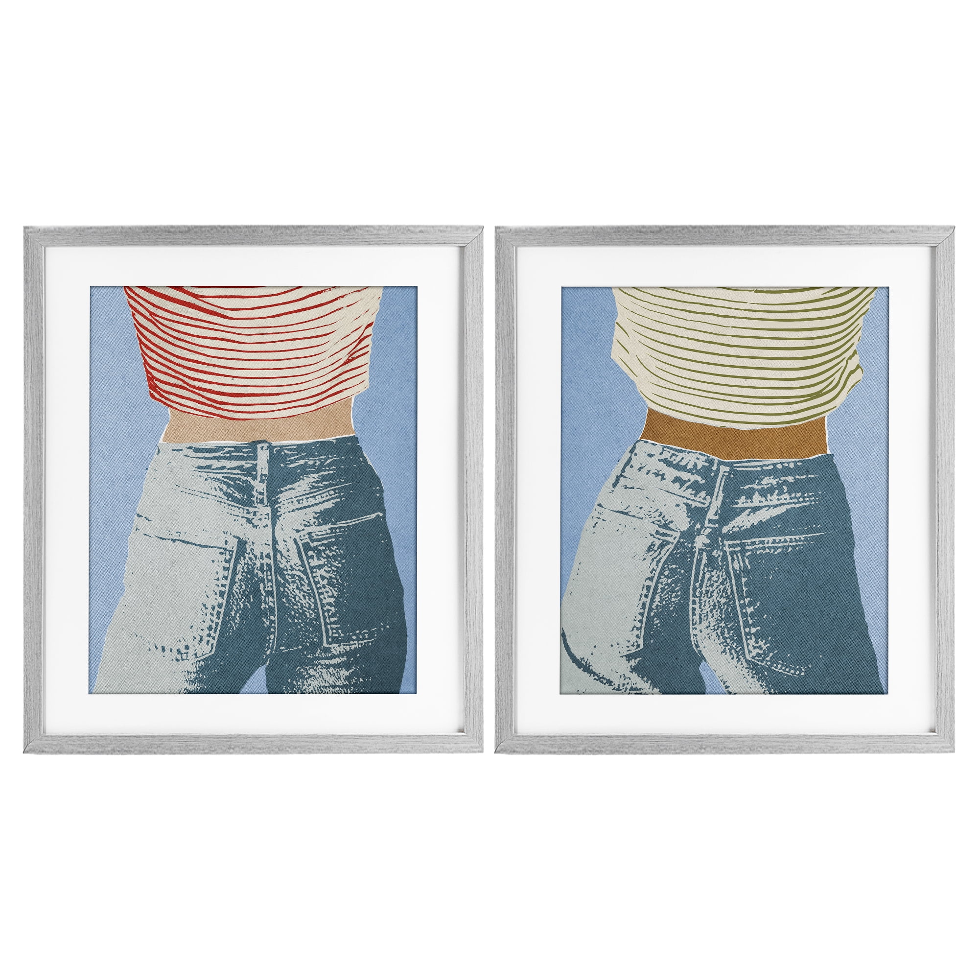 Stupell Industries Favorite Jeans with Striped Shirt 2 Piece Gray Framed Print Under Glass Set, design by Victoria Barnes