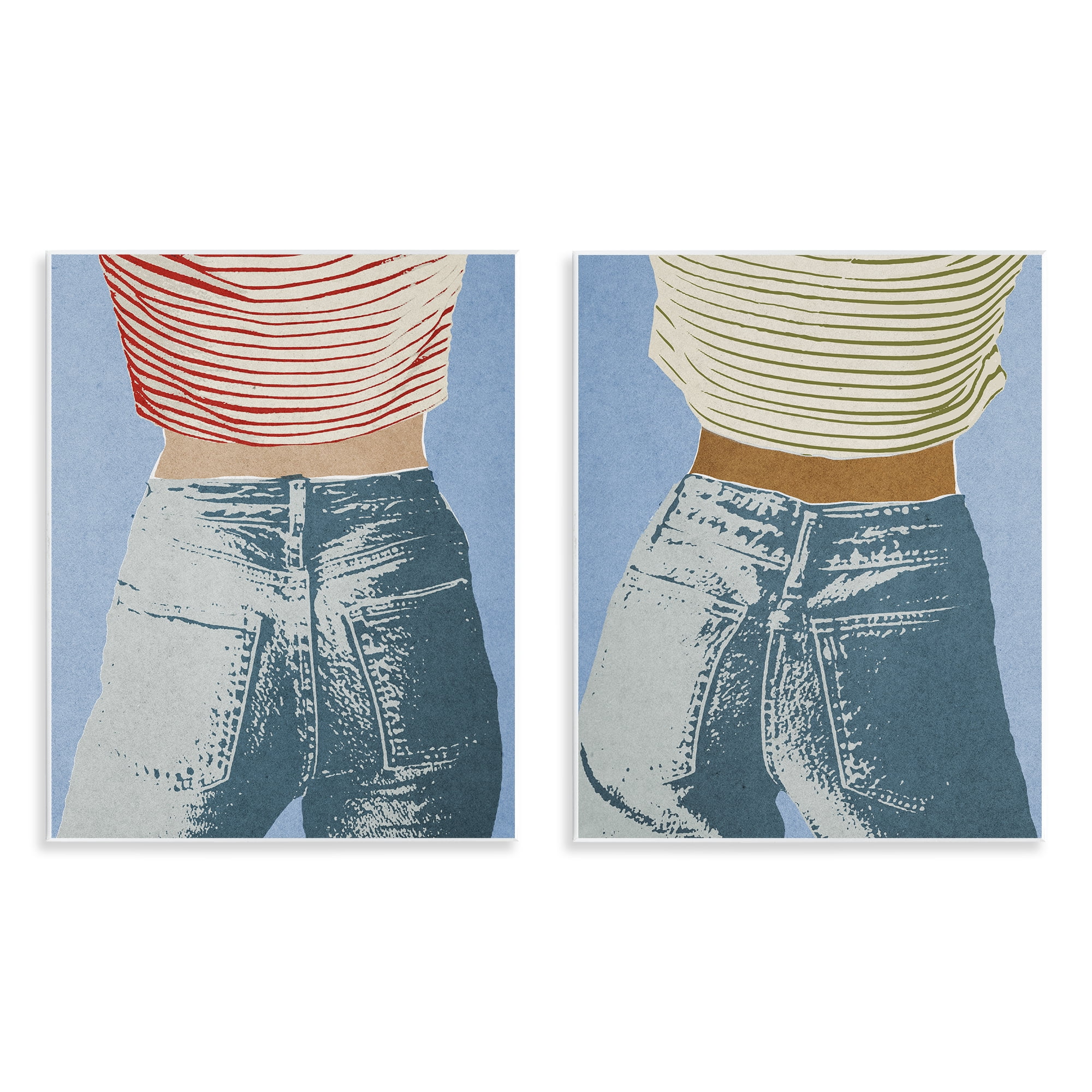 Stupell Industries Favorite Jeans with Striped Shirt 2 Piece Wall Plaque Art Set, design by Victoria Barnes