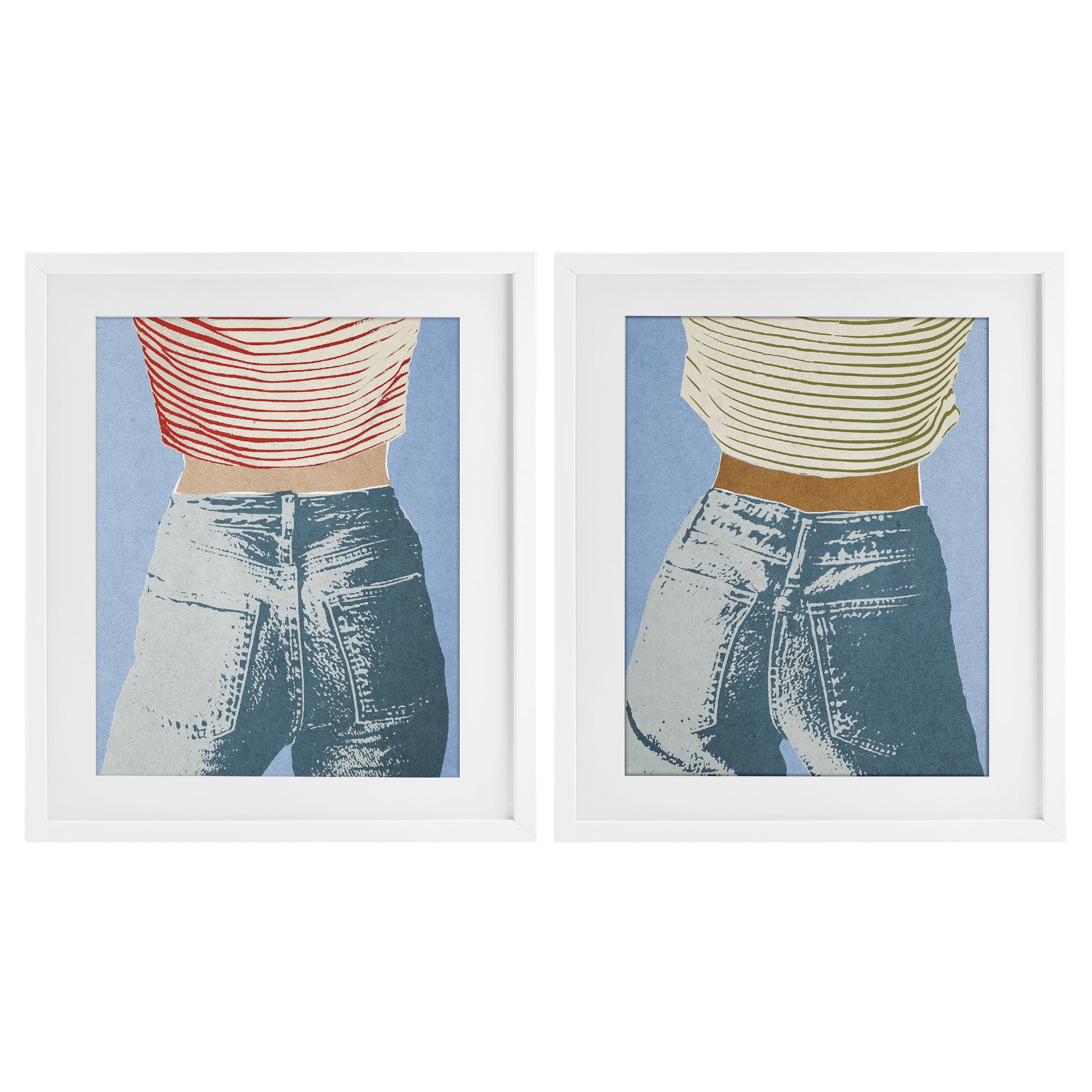 Stupell Industries Favorite Jeans with Striped Shirt 2 Piece White Framed Print Under Glass Set, design by Victoria Barnes