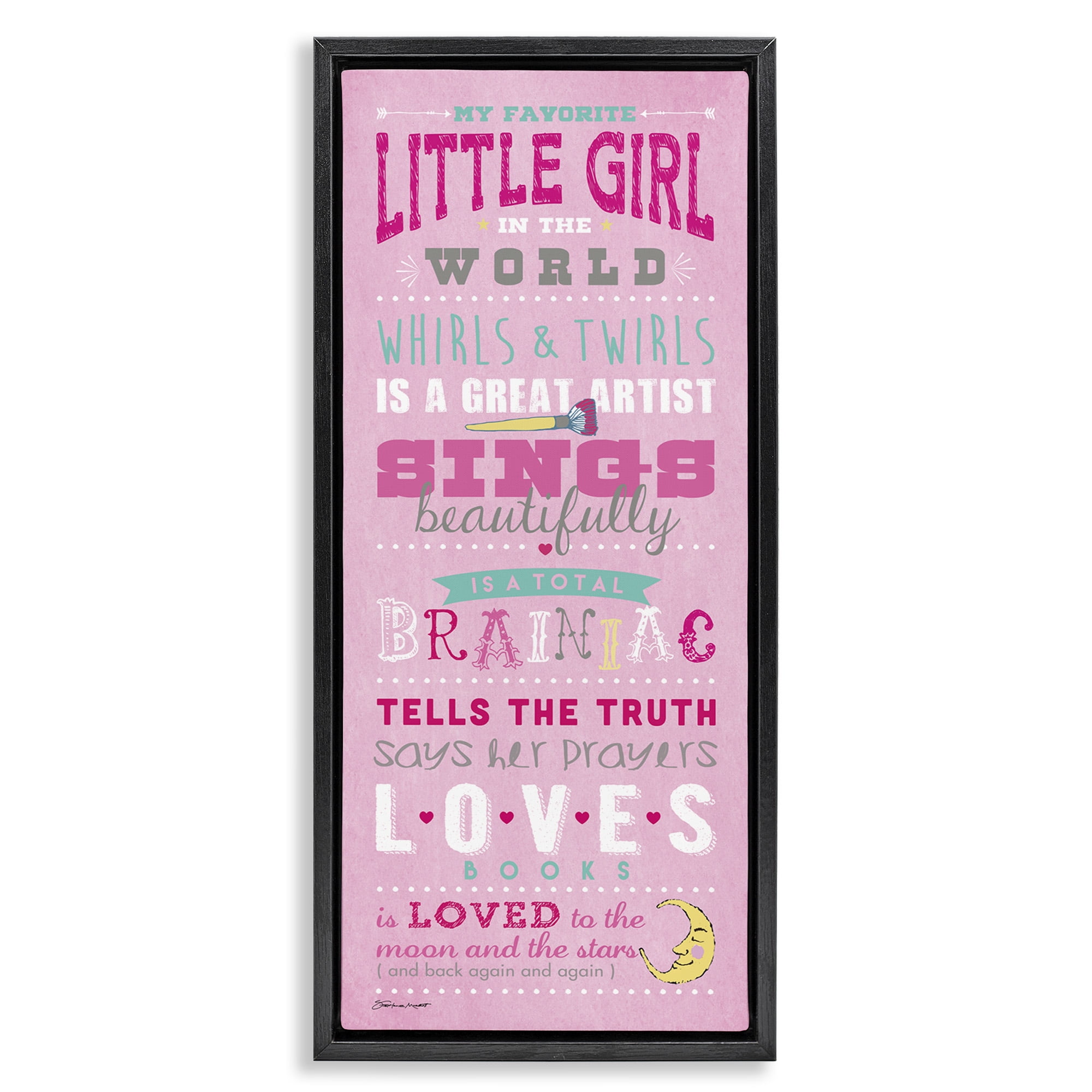 Stupell Industries Favorite Little Girl In The World Art for Kids Painting Black Floater Framed Canvas Art Print Wall Art, 11 x 25