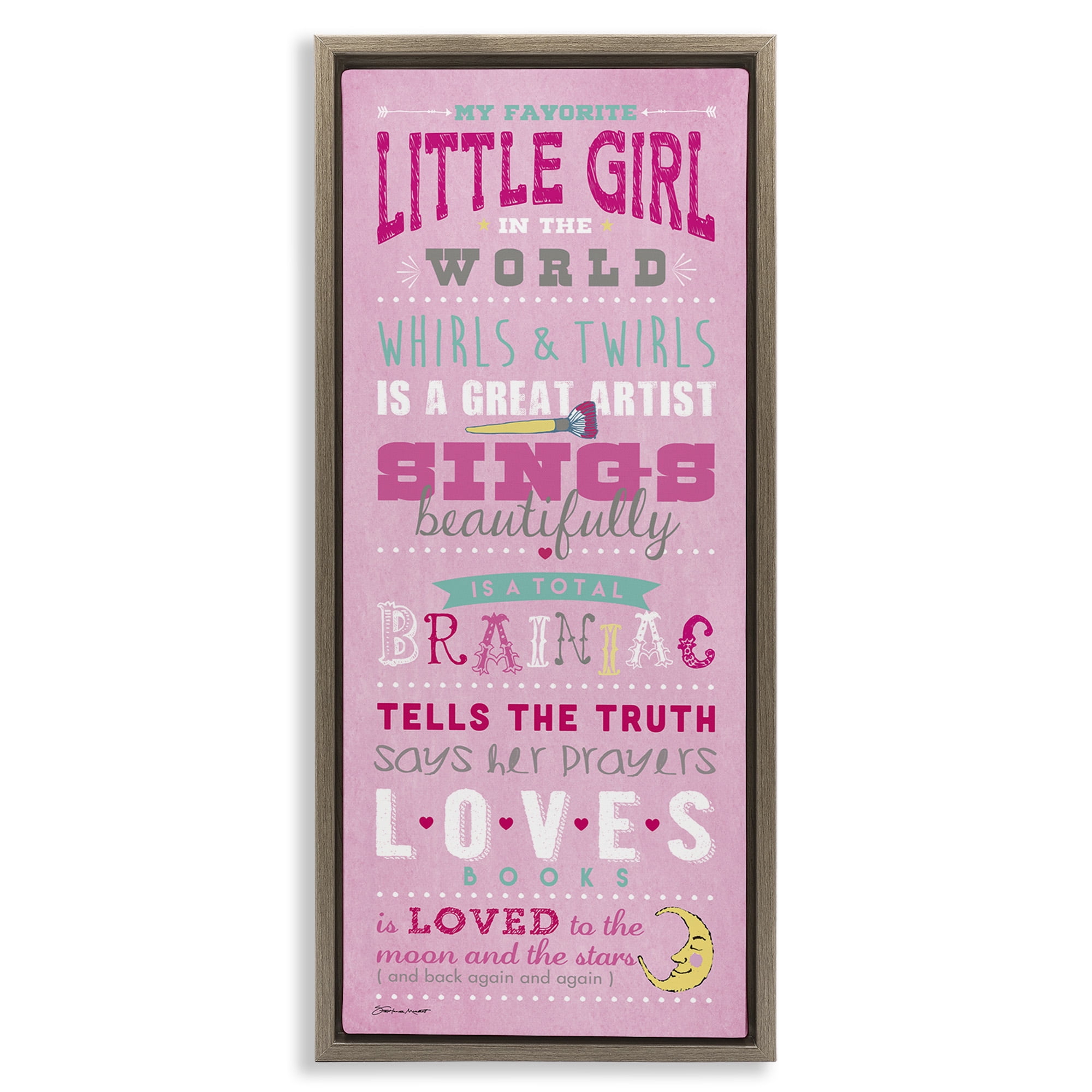 Stupell Industries Favorite Little Girl In The World Art for Kids Painting Brown Floater Framed Canvas Art Print Wall Art, 15 x 31