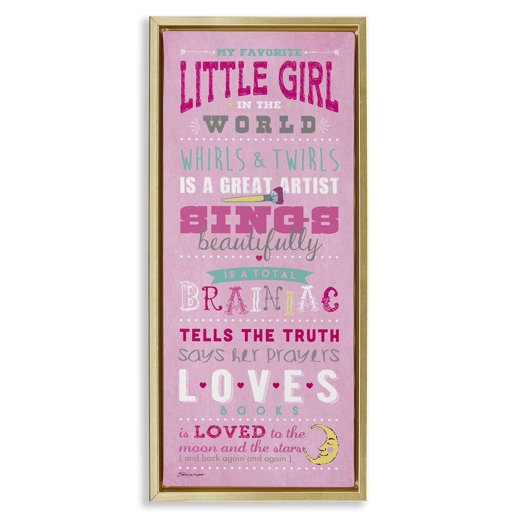Stupell Industries Favorite Little Girl In The World Art for Kids Painting Gold Floater Framed Canvas Art Print Wall Art, 15 x 31