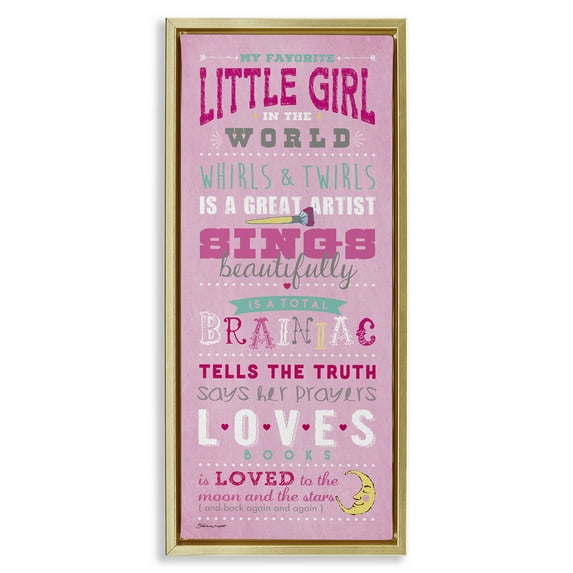 Stupell Industries Favorite Little Girl In The World Art for Kids Painting Gold Floater Framed Canvas Art Print Wall Art, 15 x 31