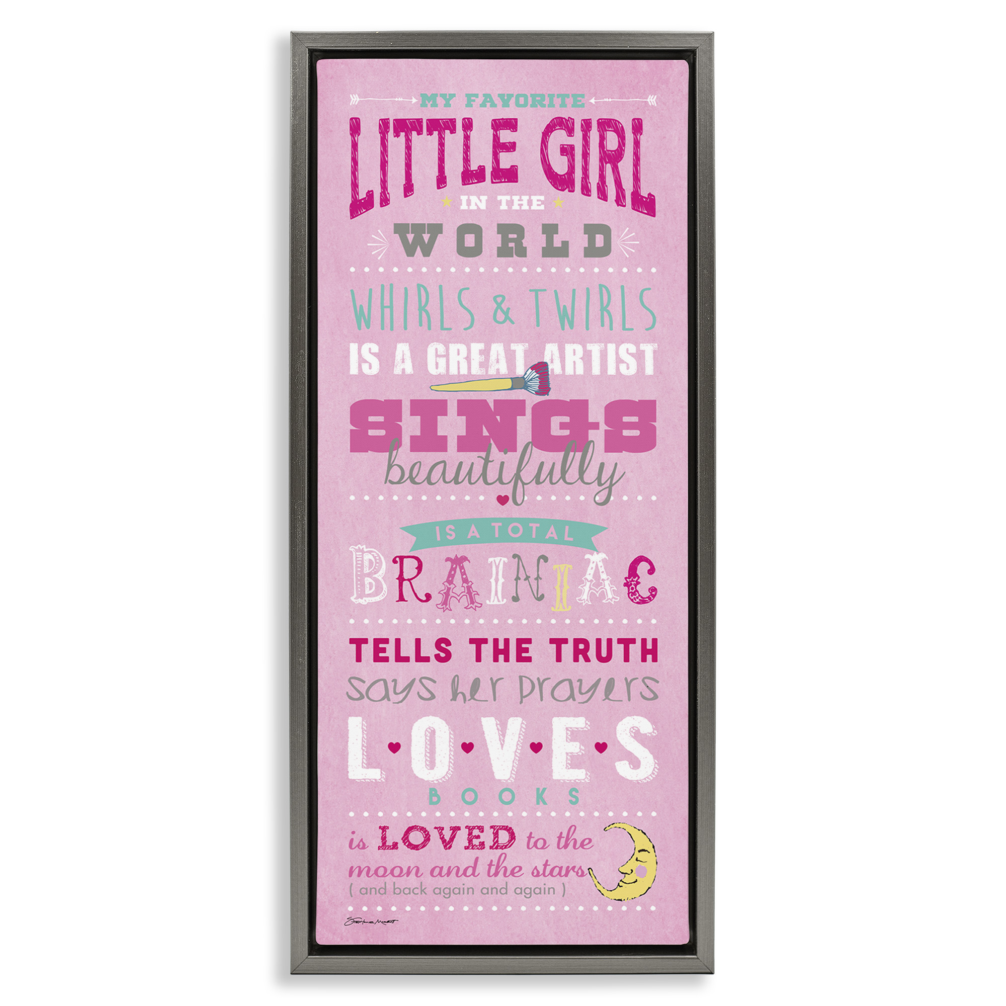 Stupell Industries Favorite Little Girl In The World Art for Kids Painting Gray Floater Framed Canvas Art Print Wall Art, 15 x 31