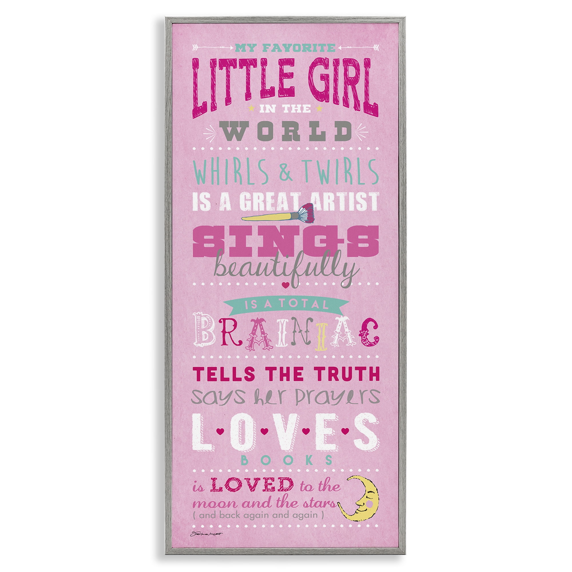 Stupell Industries Favorite Little Girl In The World Art for Kids Painting Gray Framed Art Print Wall Art, 13 x 30