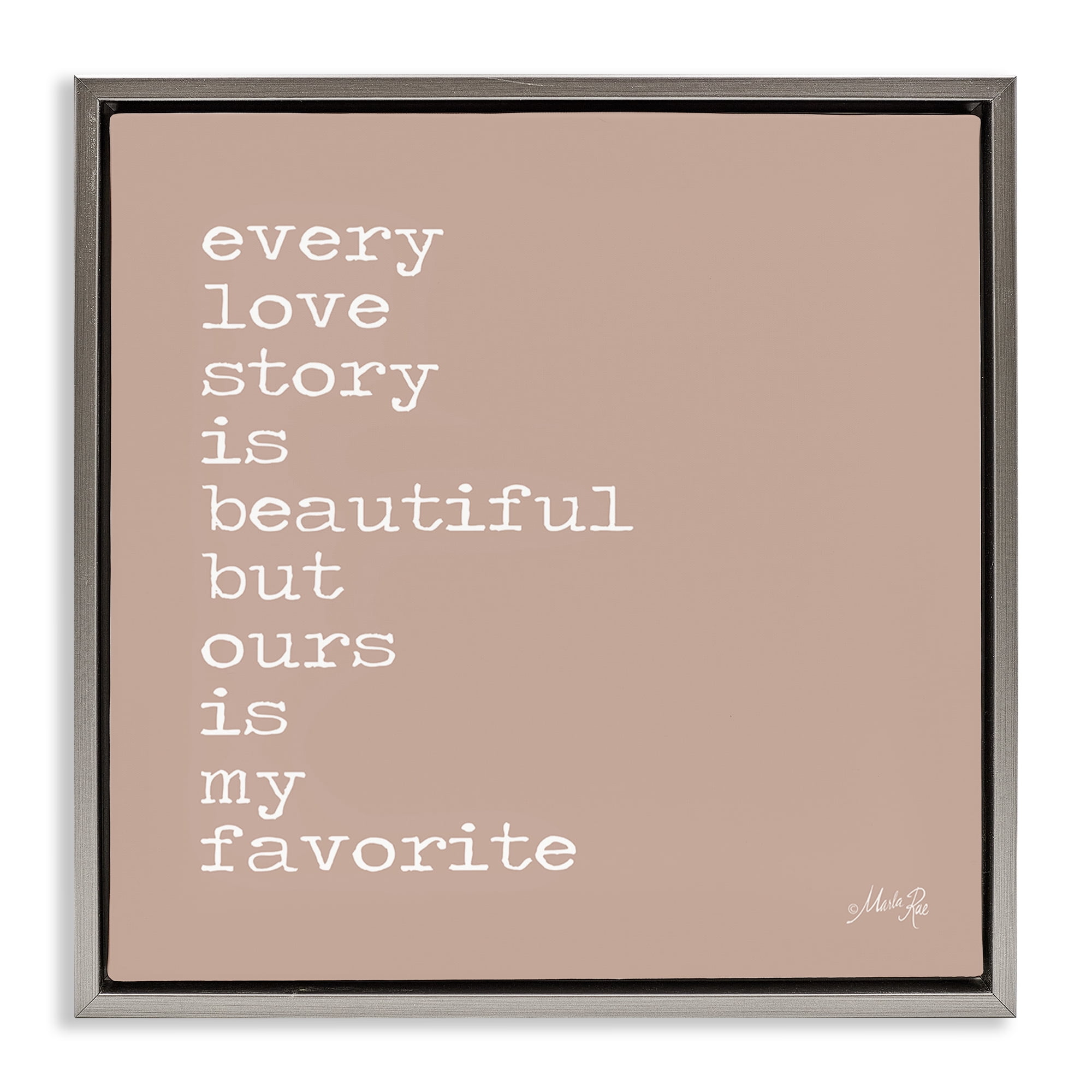 Stupell Industries Favorite Love Story Text & Numbers Painting Gray Floater Framed Canvas Art Print Wall Art, 25 x 25