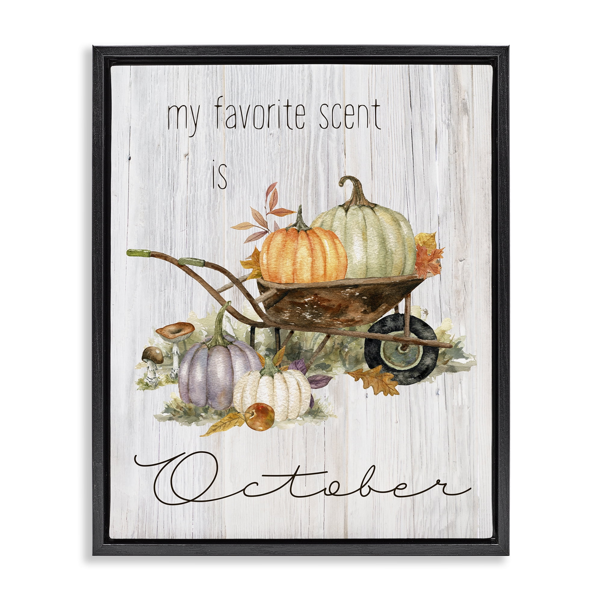 Stupell Industries Favorite Scent is October Holiday Painting Black Floater Framed Canvas Art Prints Wall Art, 25 x 31