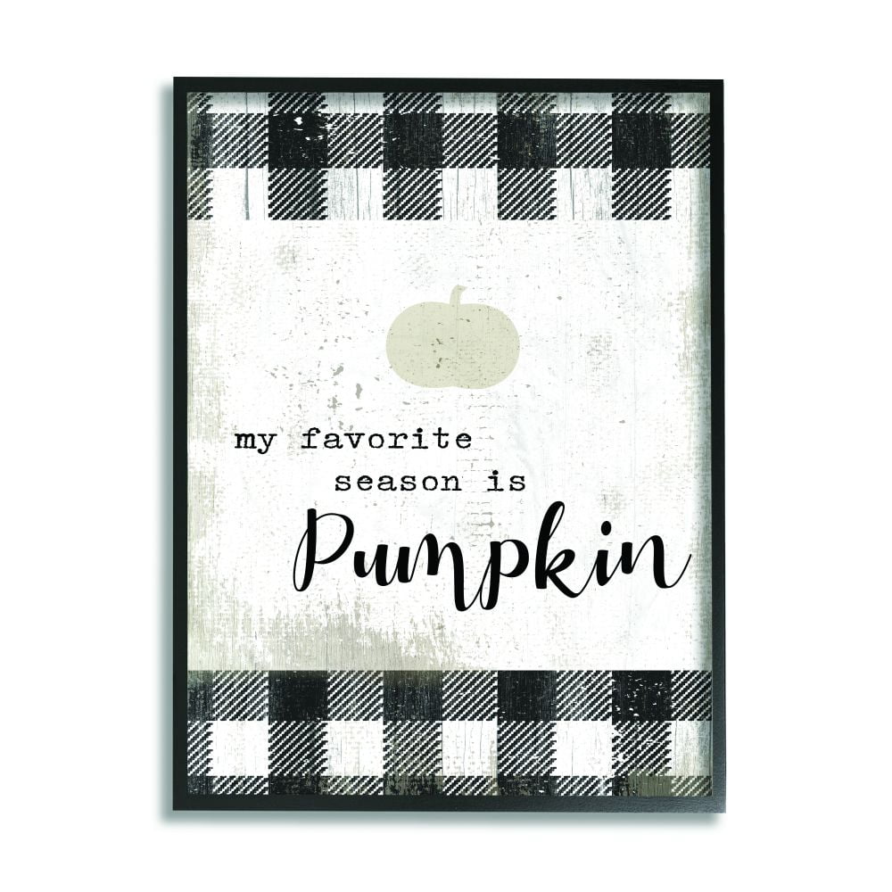 Stupell Industries Favorite Season Is Pumpkin Funny Autumn Plaid Word DesignFramed Wall Art By Artist Daphne Polselli
