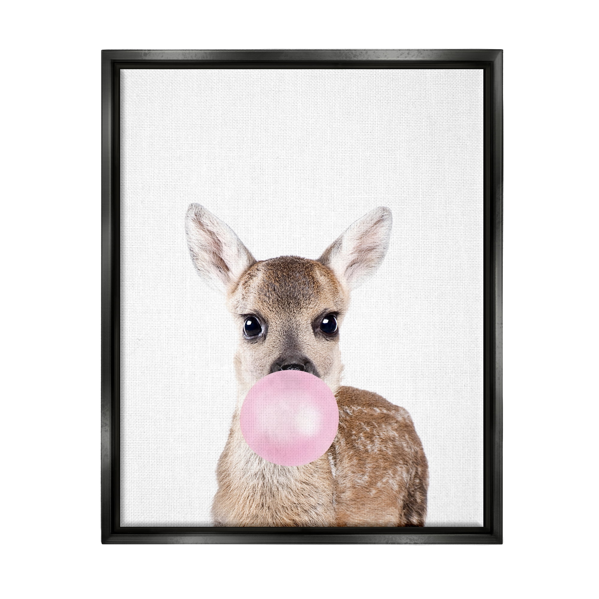 Stupell Industries Fawn Blowing Bubblegum Animals & Insects Painting Black Floater Framed Art Print Wall Art, 17 x 21