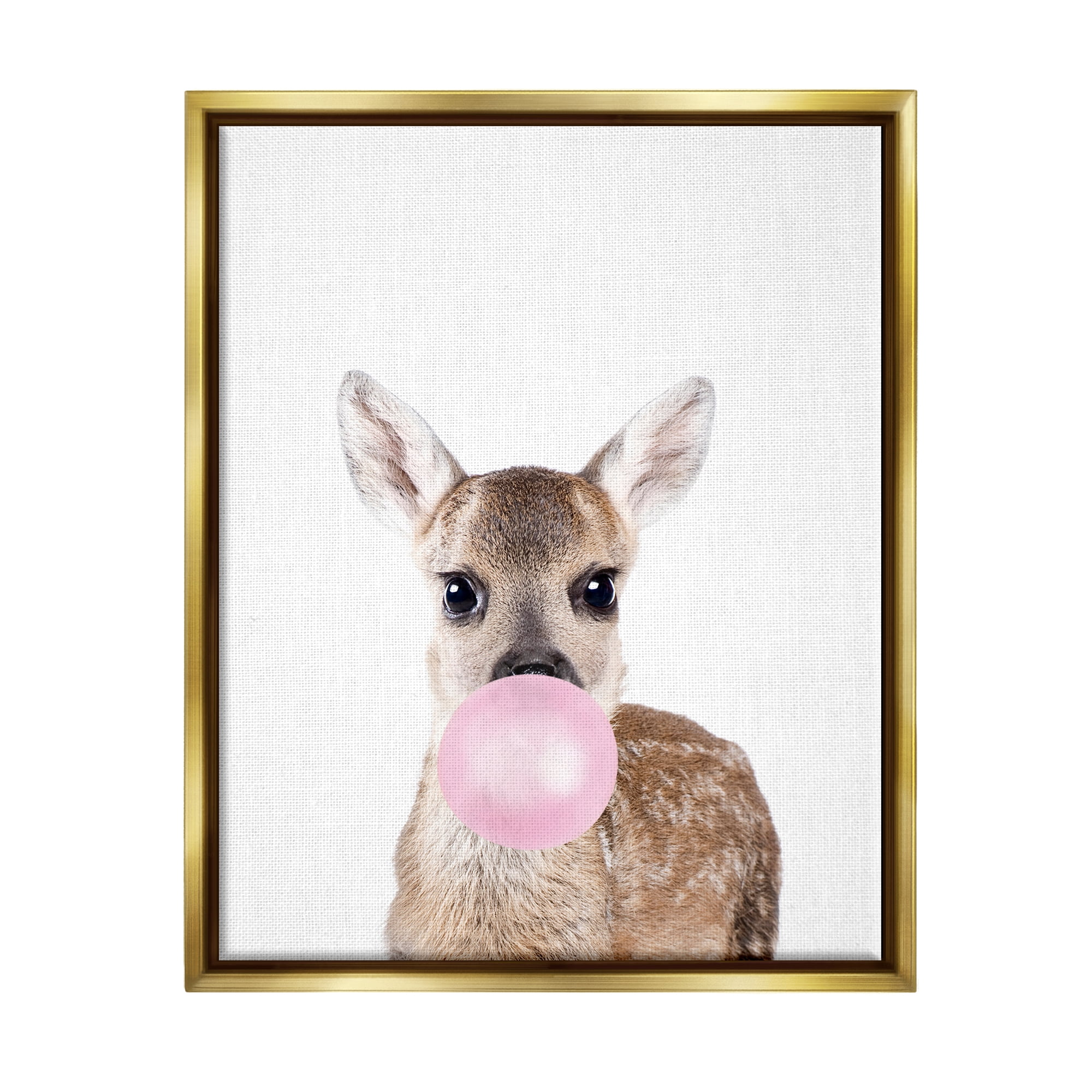 Stupell Industries Fawn Blowing Bubblegum Animals & Insects Painting Gold Floater Framed Art Print Wall Art, 17 x 21