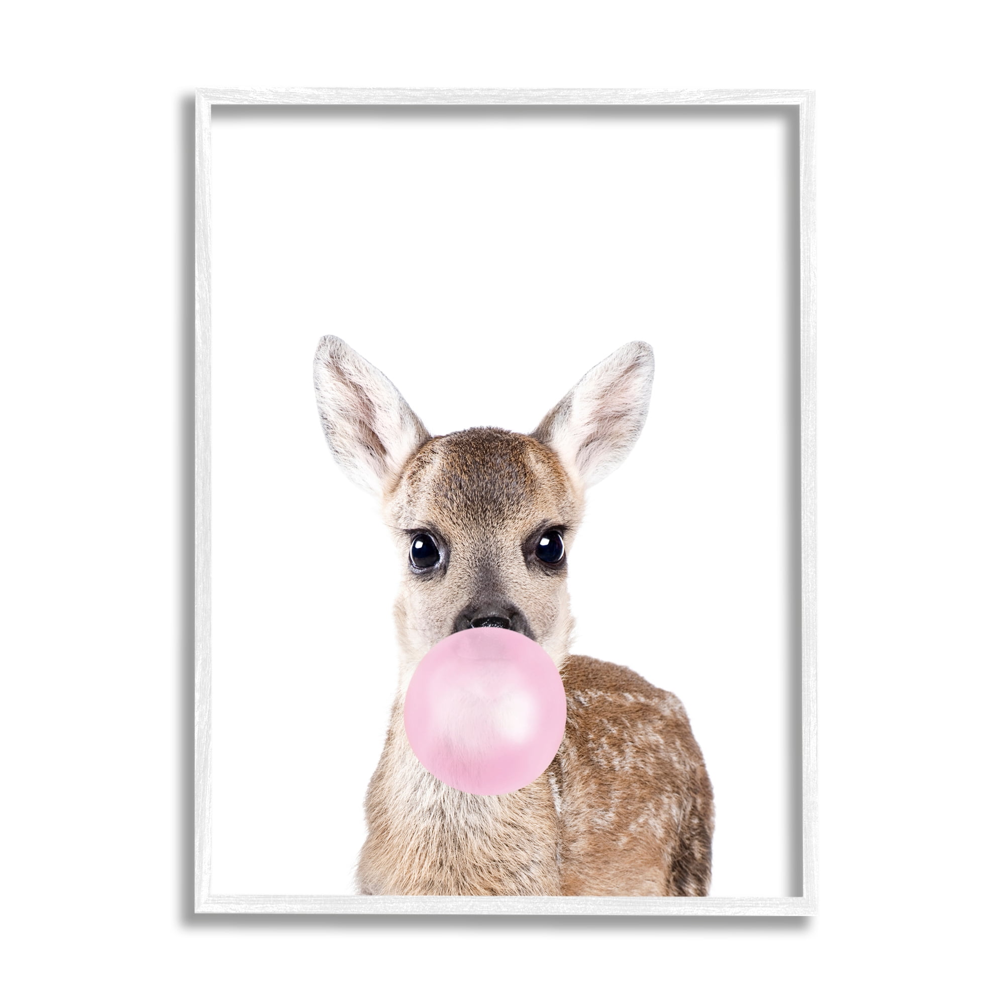 Stupell Industries Fawn Blowing Bubblegum Animals & Insects Painting White Framed Art Print Wall Art, 11 x 14