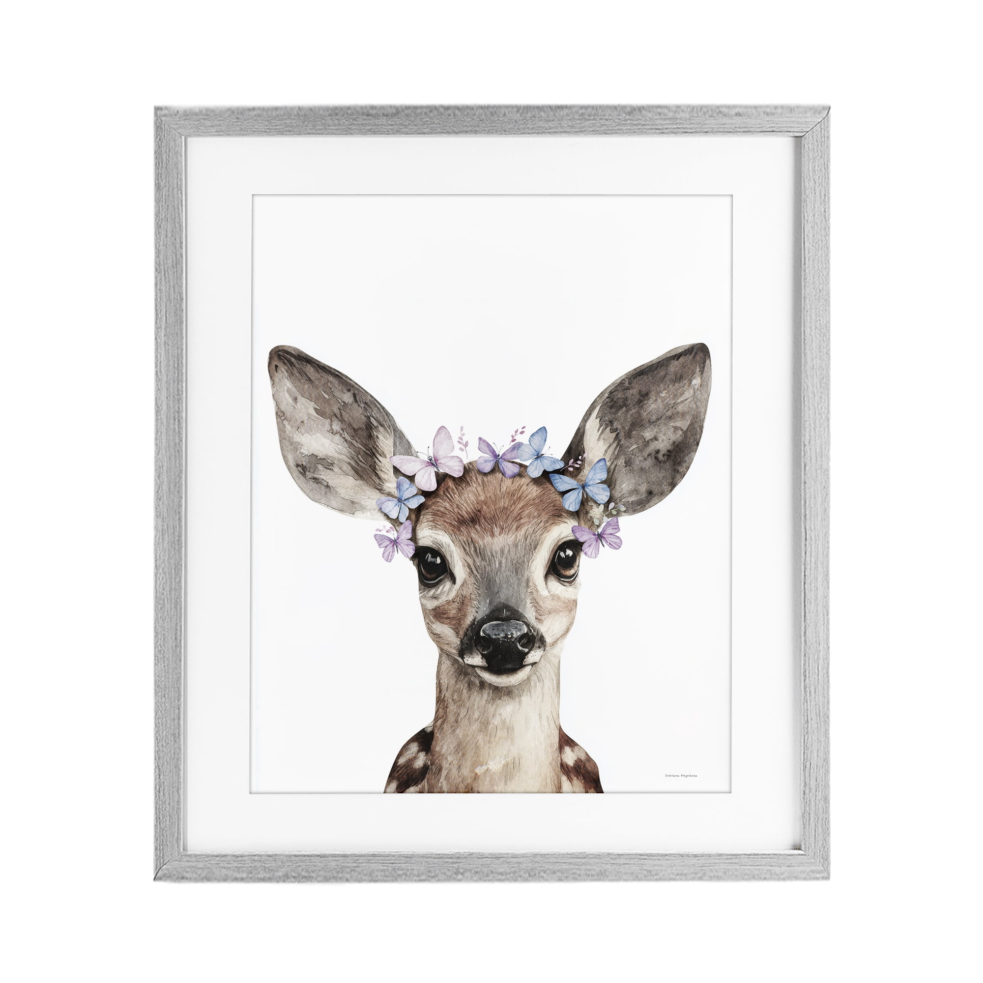 Stupell Industries Fawn & Butterfly Wings Gray Framed Print Under Glass, design by Svetlana Aleynikova