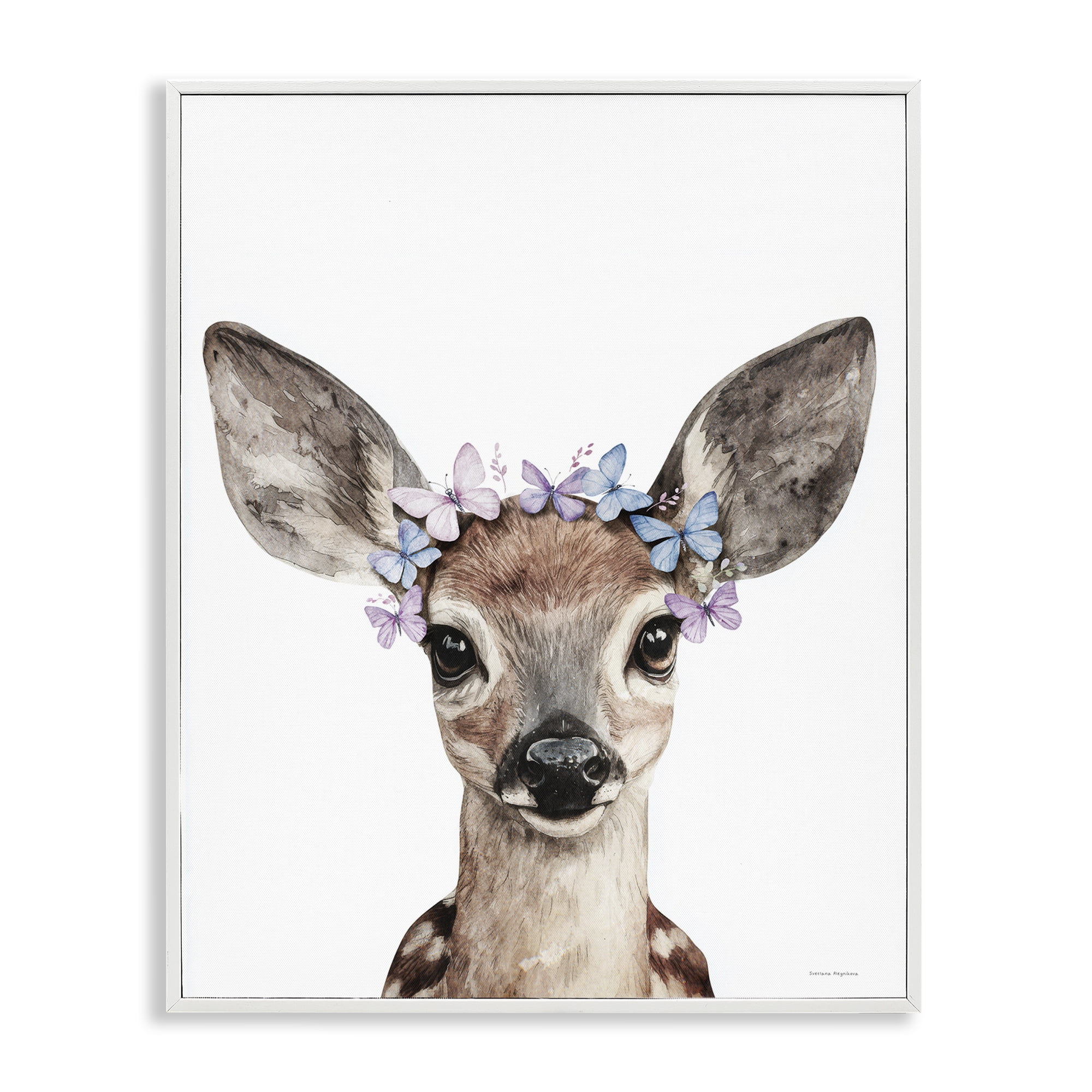 Stupell Industries Fawn & Butterfly Wings White Framed Giclee Art, design by Svetlana Aleynikova