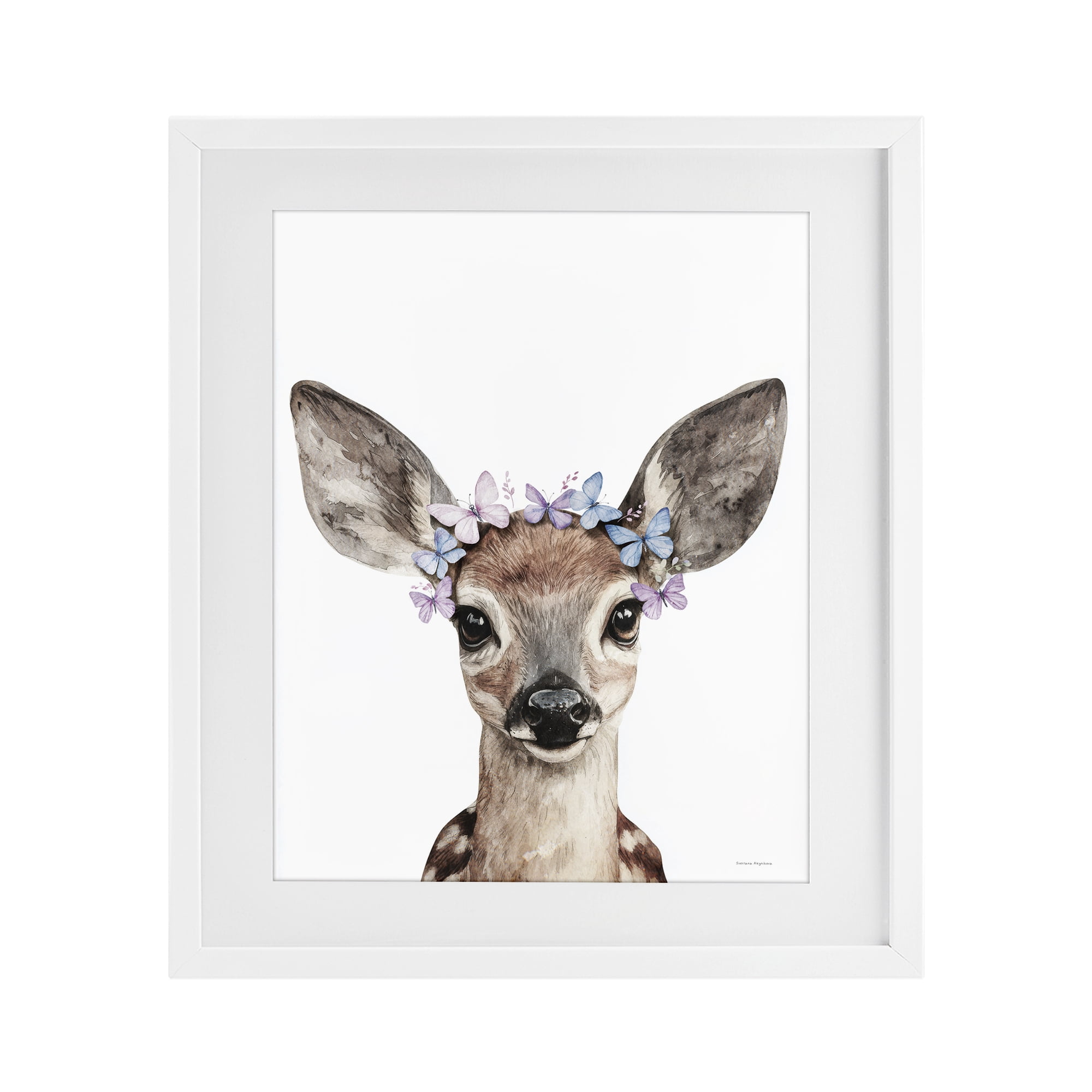 Stupell Industries Fawn & Butterfly Wings White Framed Print Under Glass, design by Svetlana Aleynikova
