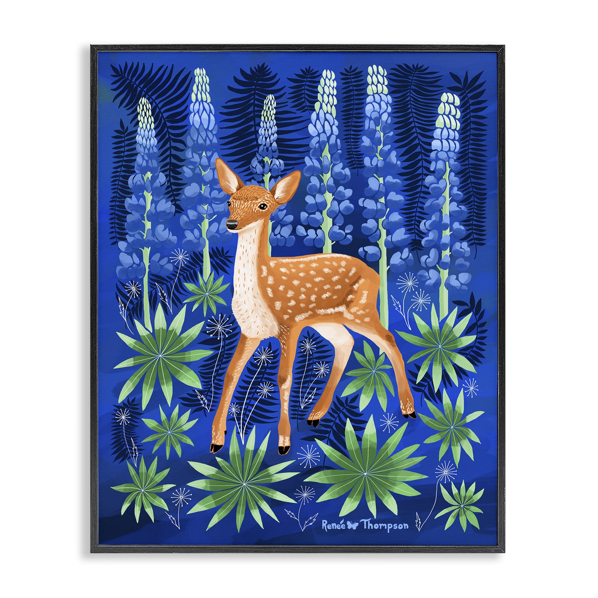 Stupell Industries Fawn & Lupine Flowers Animals Painting Black Framed Art Print Wall Art, 11 x 14
