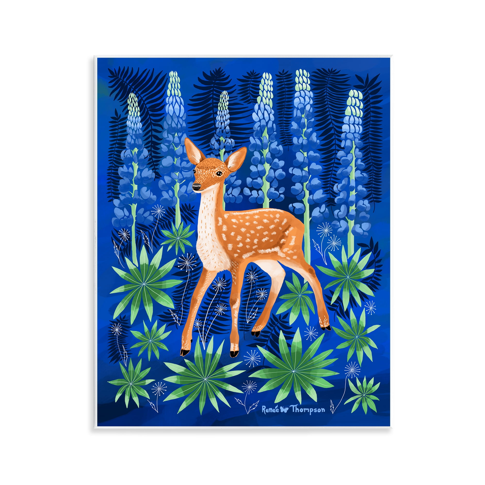 Stupell Industries Fawn & Lupine Flowers Animals Painting Unframed Art Print Wall Art, 11 x 14
