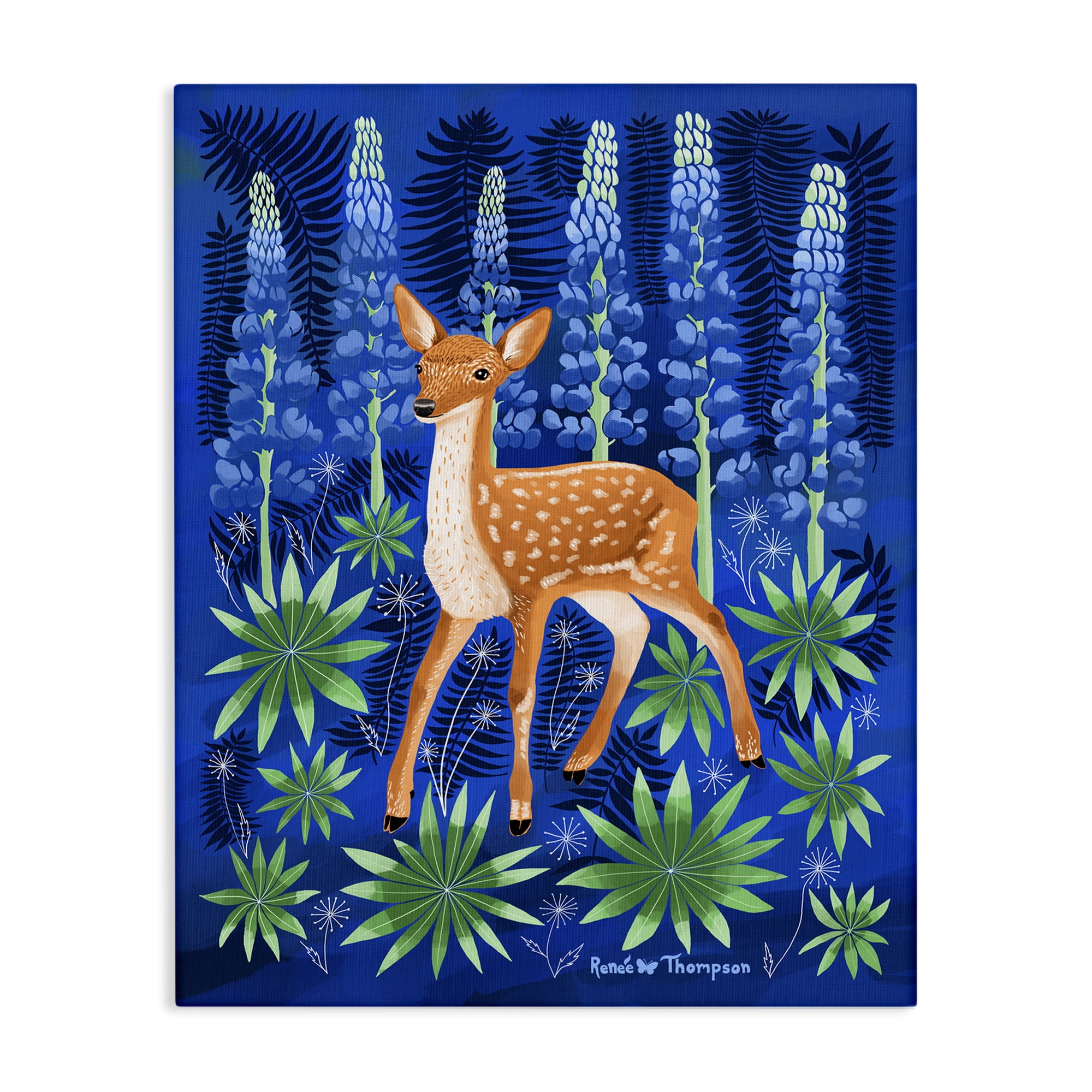 Stupell Industries Fawn & Lupine Flowers Animals Painting Wrapped Canvas Art Print Wall Art, 16 x 20