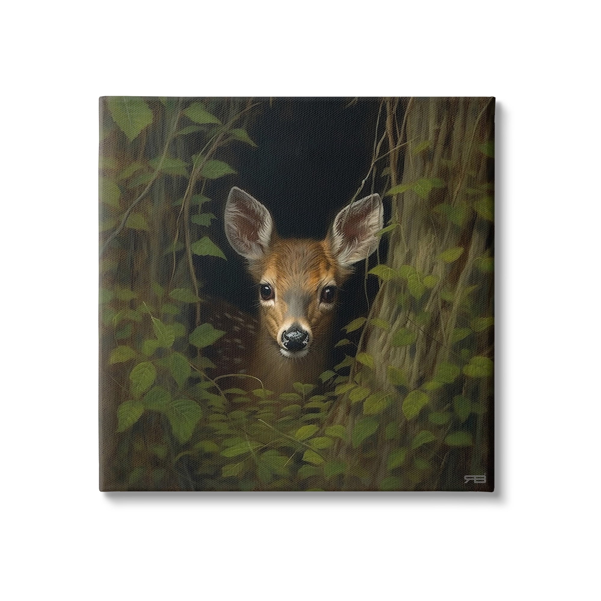 Stupell Industries Fawn Peeking from Trees Animals & Insects Painting Gallery Wrapped Canvas Art Print Wall Art, 30 x 30