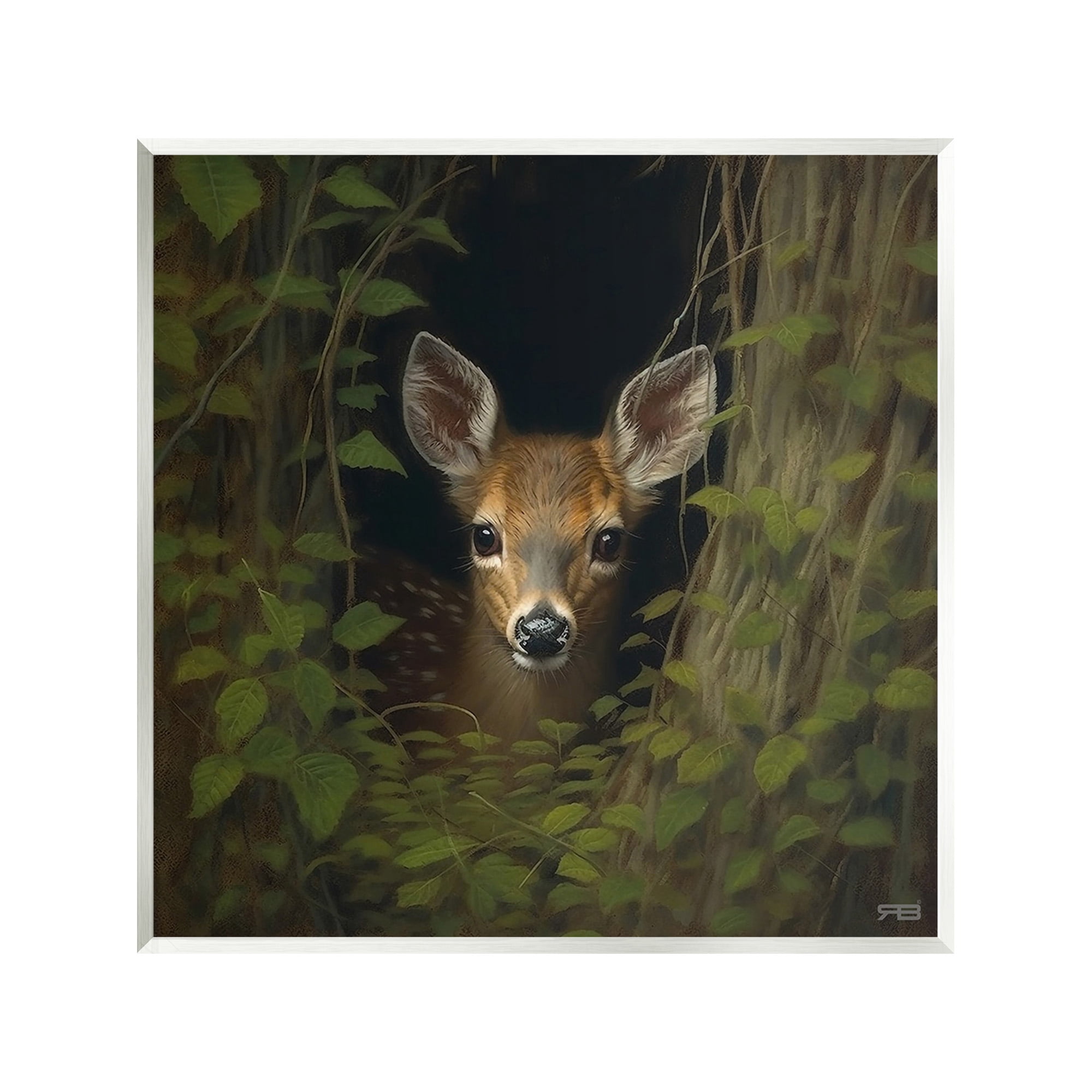 Stupell Industries Fawn Peeking from Trees Animals & Insects Painting Unframed Art Print Wall Art, 12 x 12