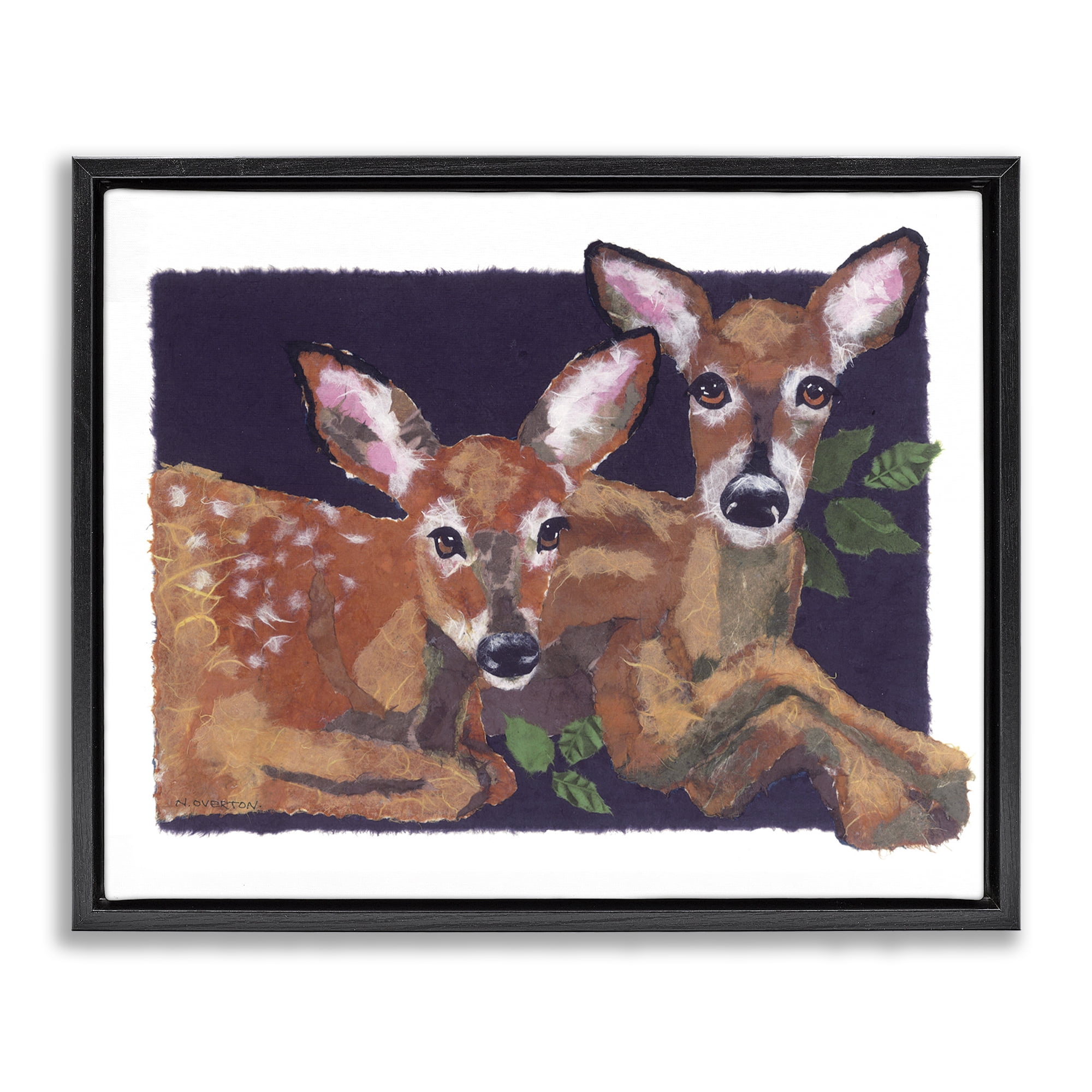 Stupell Industries Fawn Siblings Portrait Animals & Insects Painting Black Floater Framed Canvas Art Print Wall Art, 31 x 25