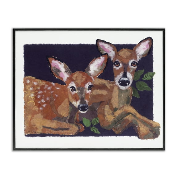 Stupell Industries Fawn Siblings Portrait Animals & Insects Painting Black Framed Art Print Wall Art, 14 x 11