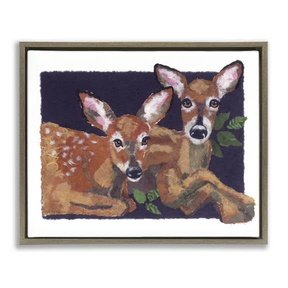 Stupell Industries Fawn Siblings Portrait Animals & Insects Painting Brown Floater Framed Canvas Art Print Wall Art, 21 x 17