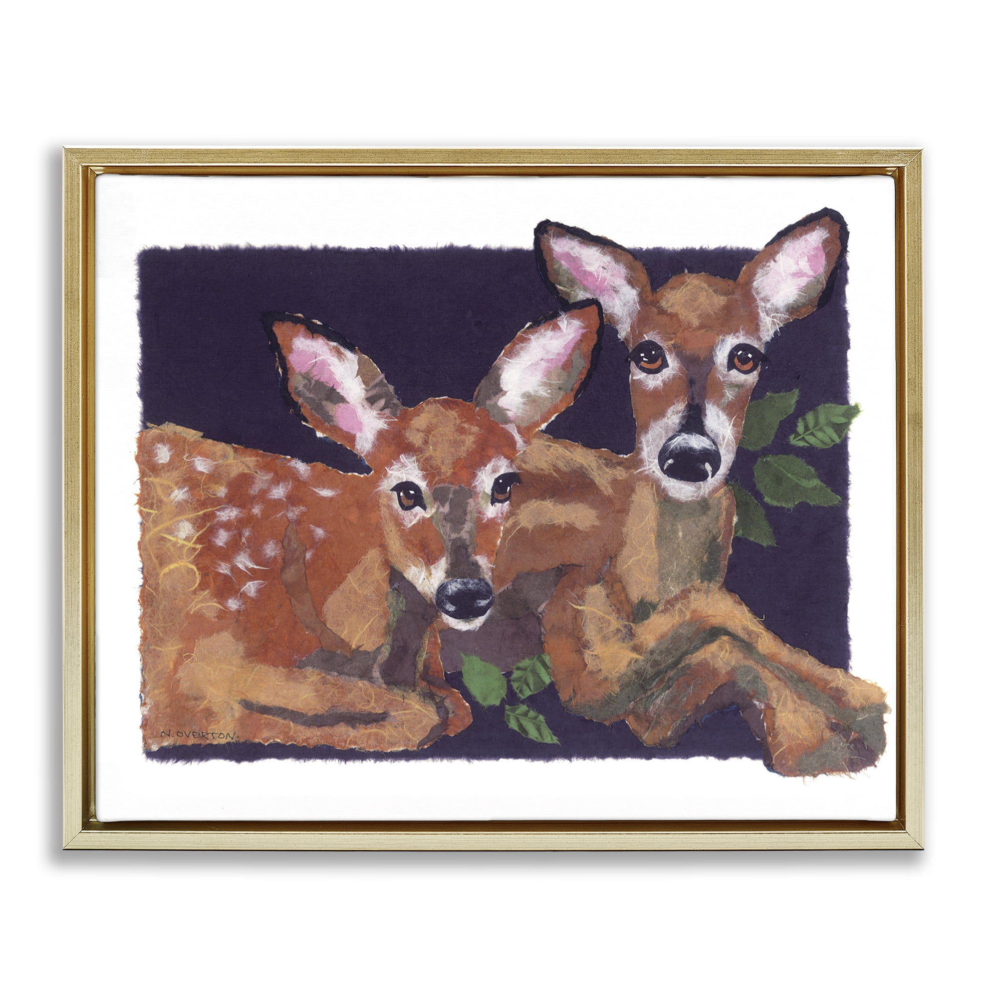 Stupell Industries Fawn Siblings Portrait Animals & Insects Painting Gold Floater Framed Canvas Art Print Wall Art, 31 x 25