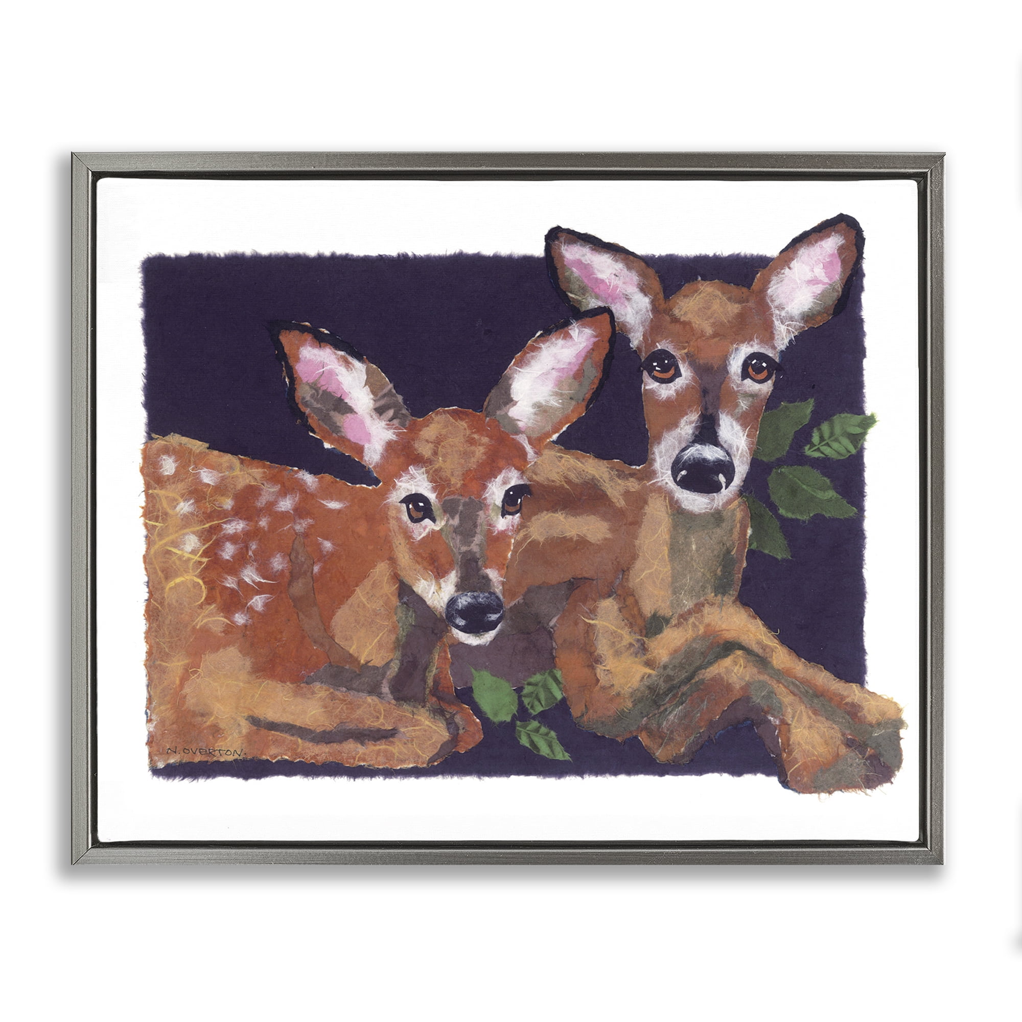 Stupell Industries Fawn Siblings Portrait Animals & Insects Painting Gray Floater Framed Canvas Art Print Wall Art, 31 x 25