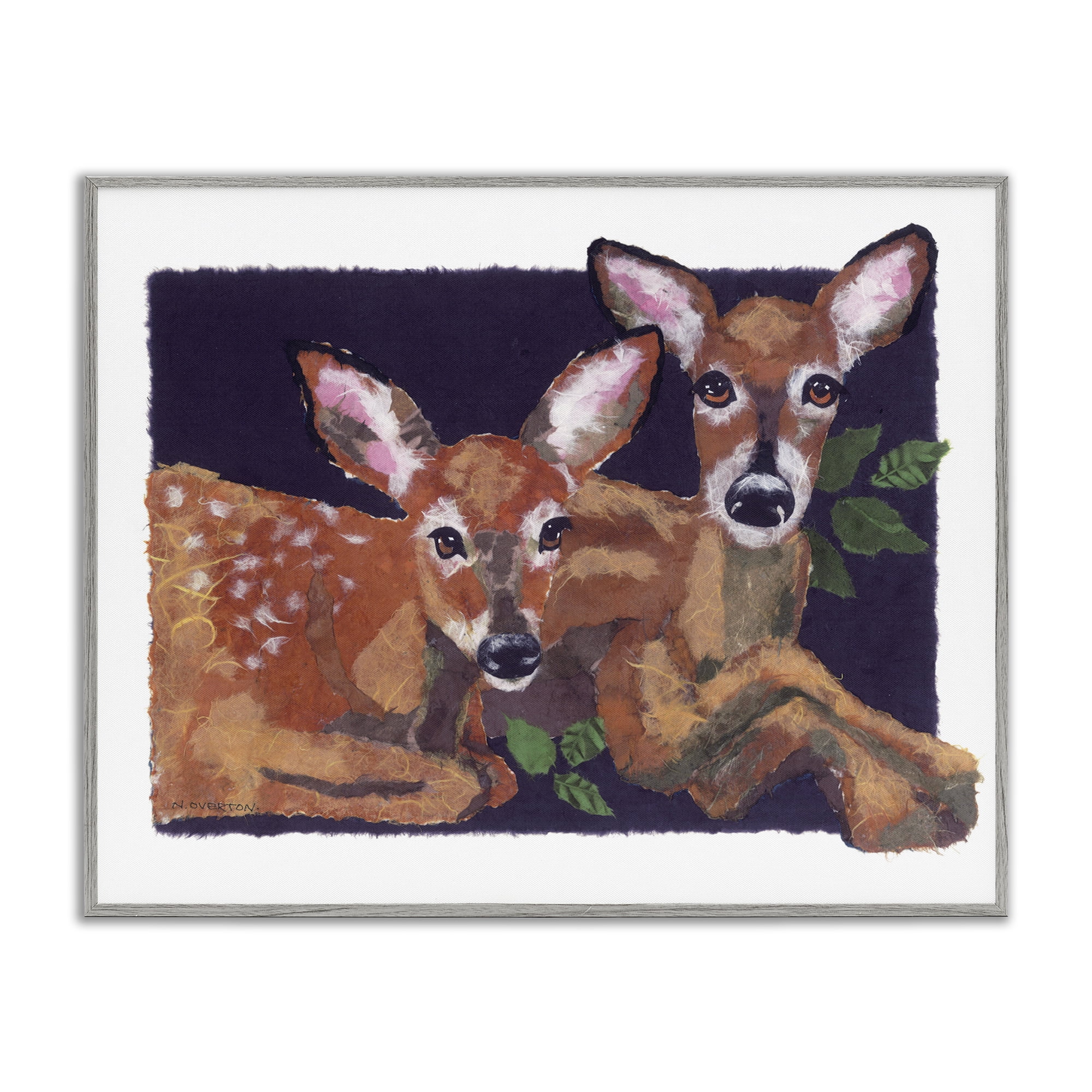 Stupell Industries Fawn Siblings Portrait Animals & Insects Painting Gray Framed Art Print Wall Art, 30 x 24