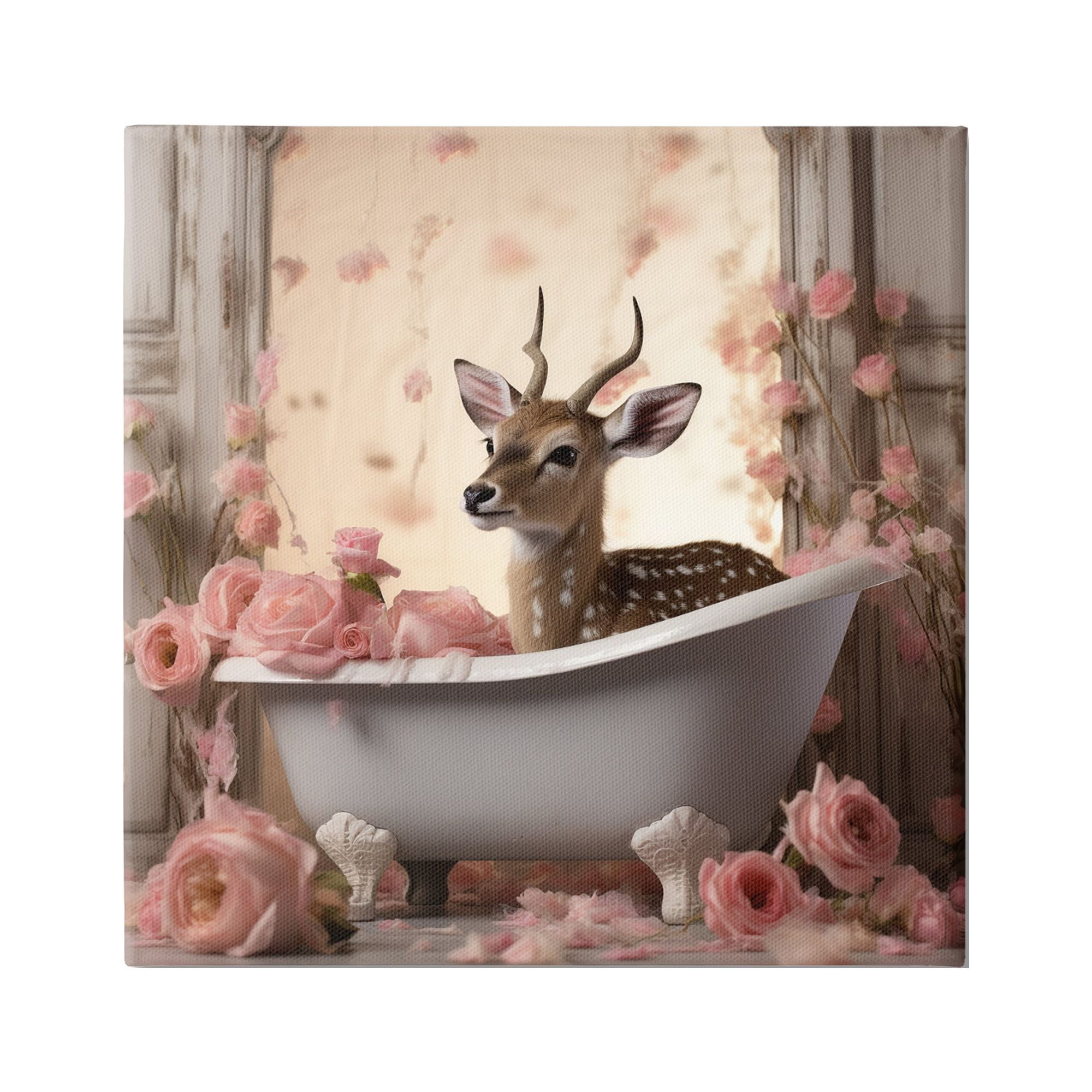 Stupell Industries Fawn in Rose Filled Tub Animals & Insects Painting Gallery Wrapped Canvas Art Print Wall Art, 24 x 24