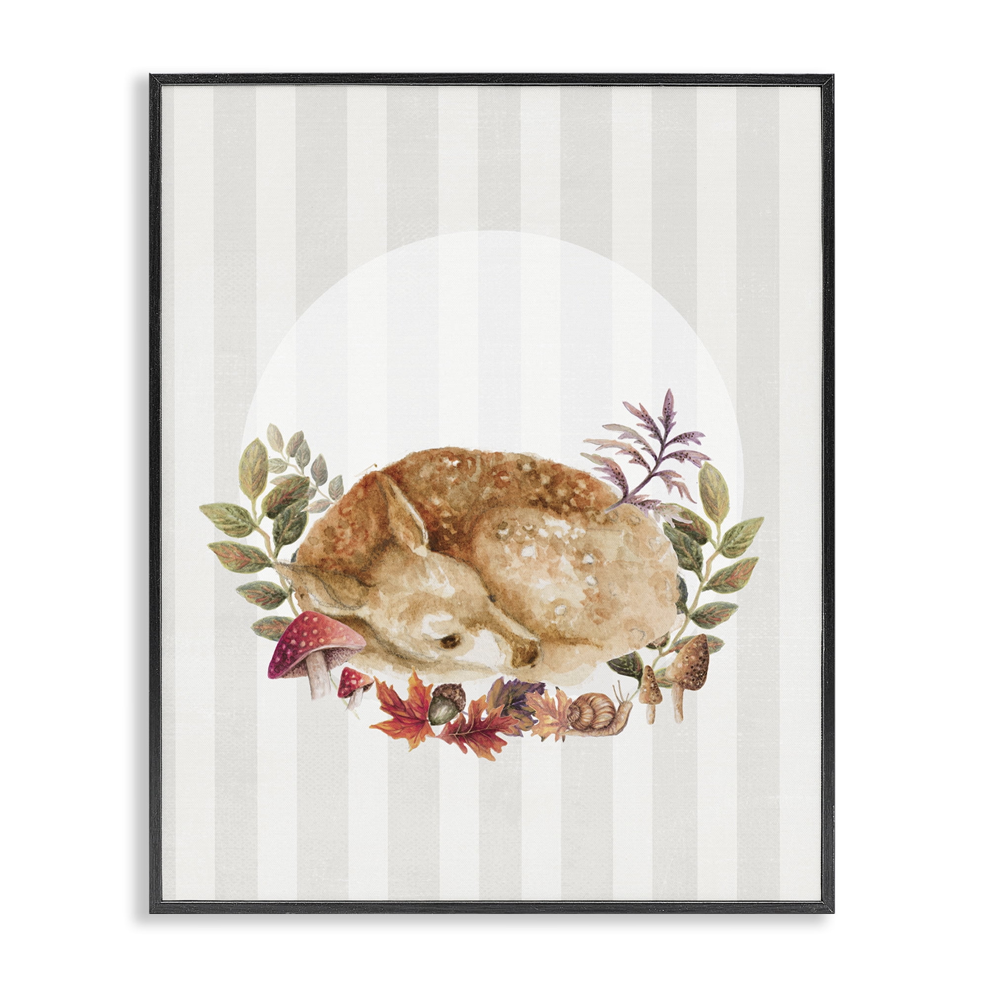 Stupell Industries Fawn on Stripes Animals & Insects Painting Black Framed Art Print Wall Art, 24 x 30