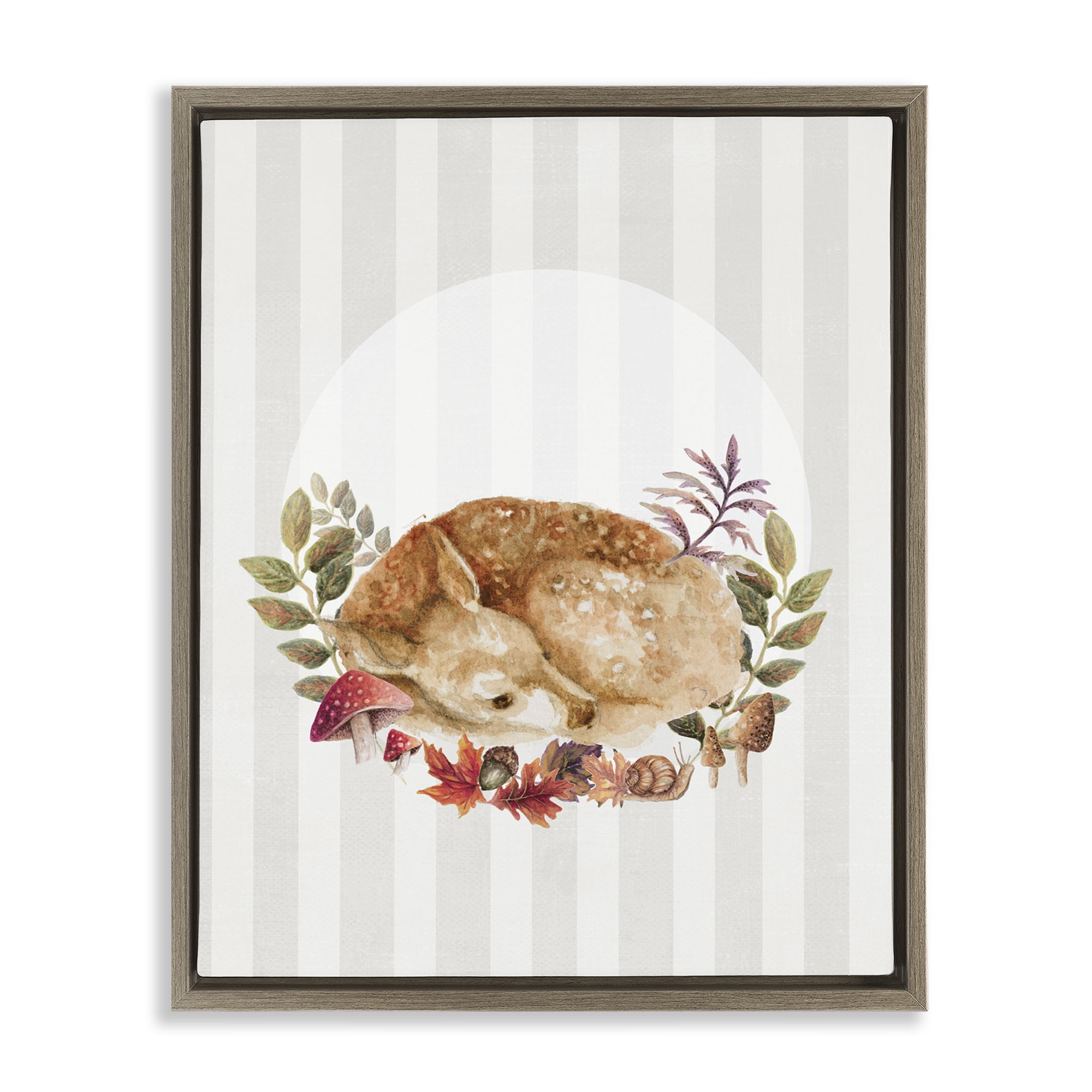 Stupell Industries Fawn on Stripes Animals & Insects Painting Brown Floater Framed Art Print Wall Art, 25 x 31