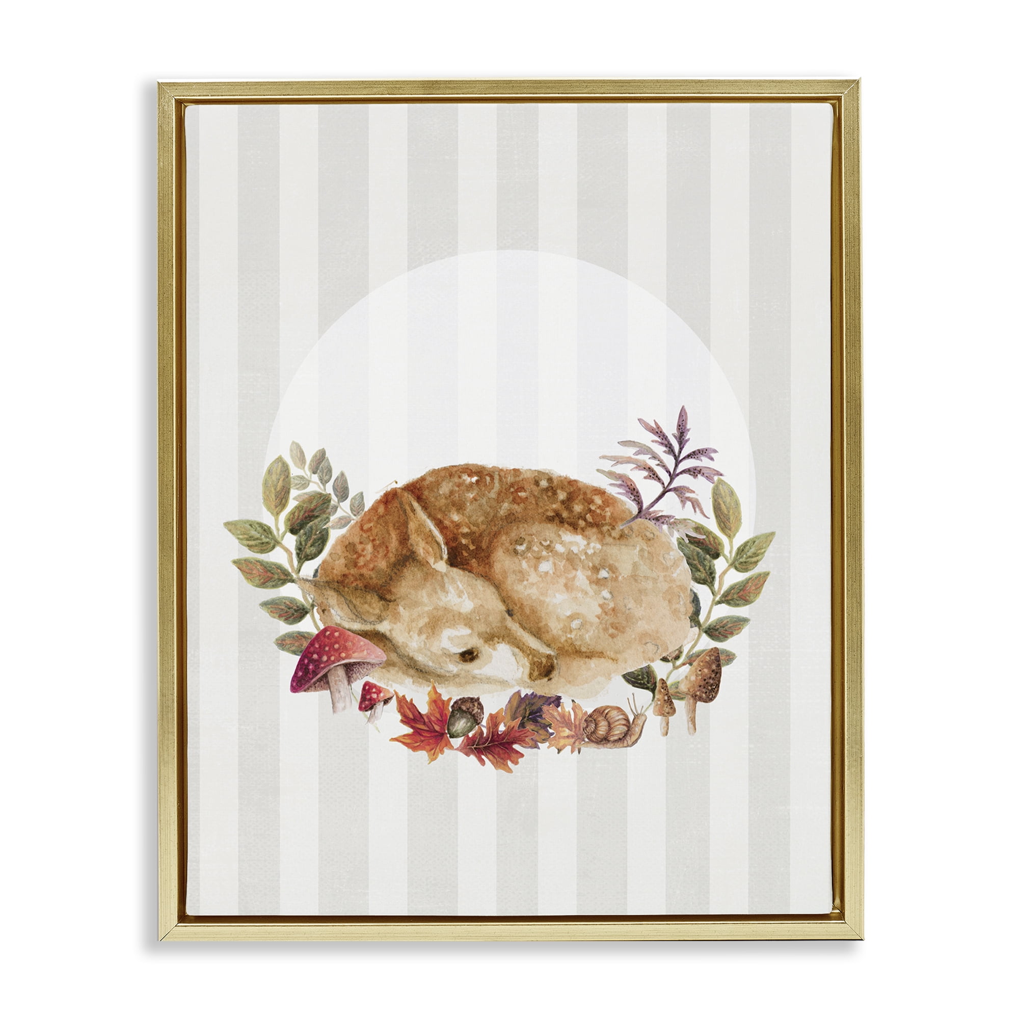 Stupell Industries Fawn on Stripes Animals & Insects Painting Gold Floater Framed Art Print Wall Art, 17 x 21