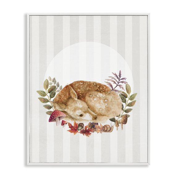 Stupell Industries Fawn on Stripes Animals & Insects Painting White Framed Art Print Wall Art, 11 x 14