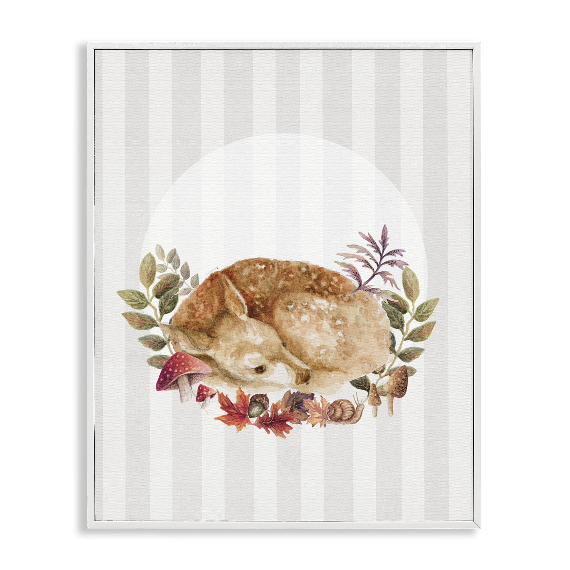 Stupell Industries Fawn on Stripes Animals & Insects Painting White Framed Art Print Wall Art, 16 x 20