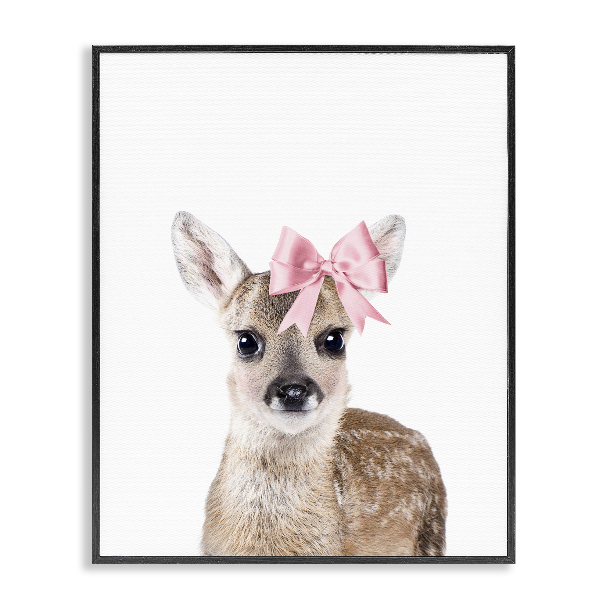Stupell Industries Fawn with Pink Bow Animals Painting Black Framed Art Print Wall Art, 11 x 14
