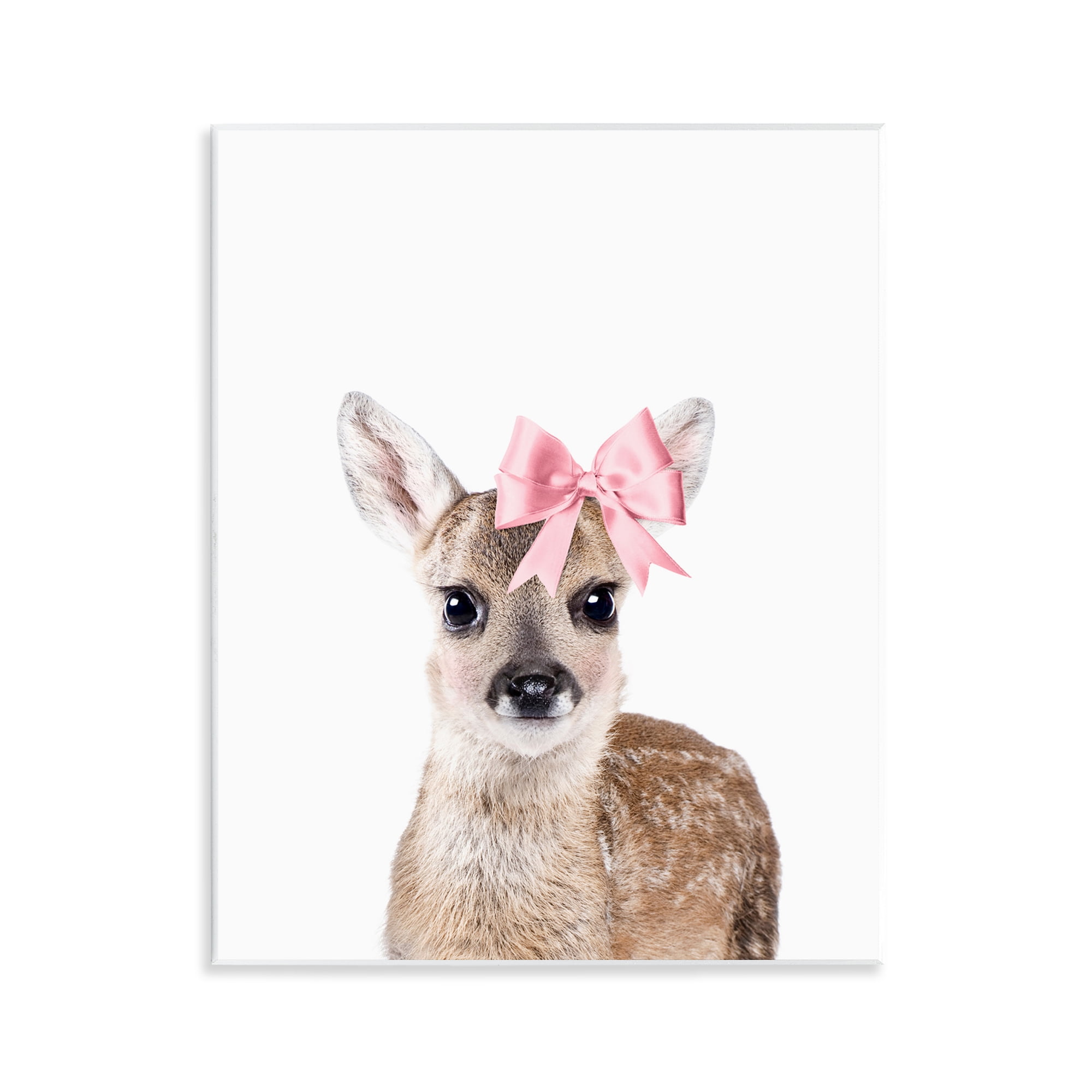 Stupell Industries Fawn with Pink Bow Animals Painting Unframed Art Print Wall Art, 11 x 14