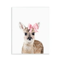 Stupell Industries Fawn with Pink Bow Animals Painting Unframed Art Print Wall Art, 11 x 14