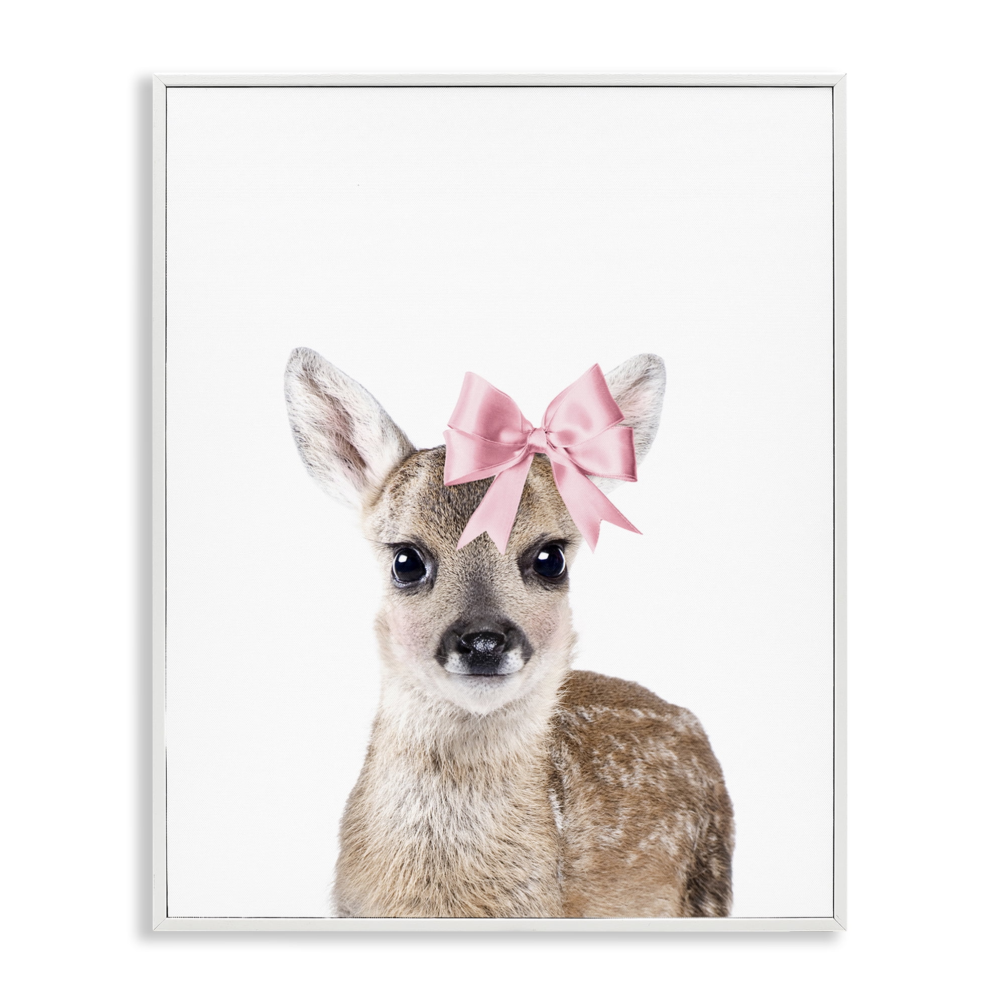 Stupell Industries Fawn with Pink Bow Animals Painting White Framed Art Print Wall Art, 16 x 20
