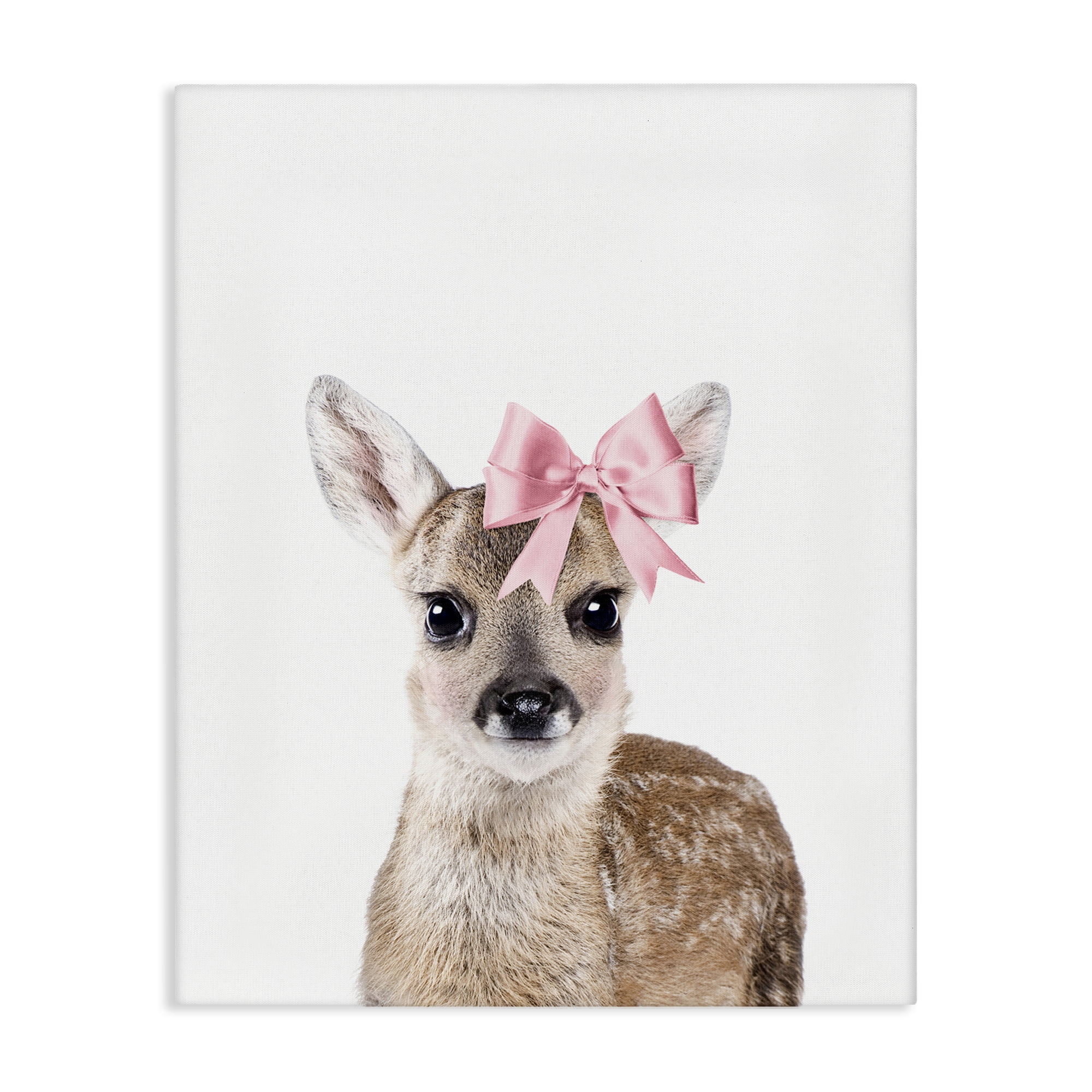 Stupell Industries Fawn with Pink Bow Animals Painting Wrapped Canvas Art Print Wall Art, 30 x 40