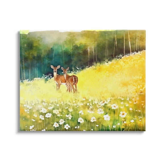 Stupell Industries Fawns in Meadow Watercolor Animals & Insects Painting Gallery Wrapped Canvas Art Print Wall Art, 48 x 36