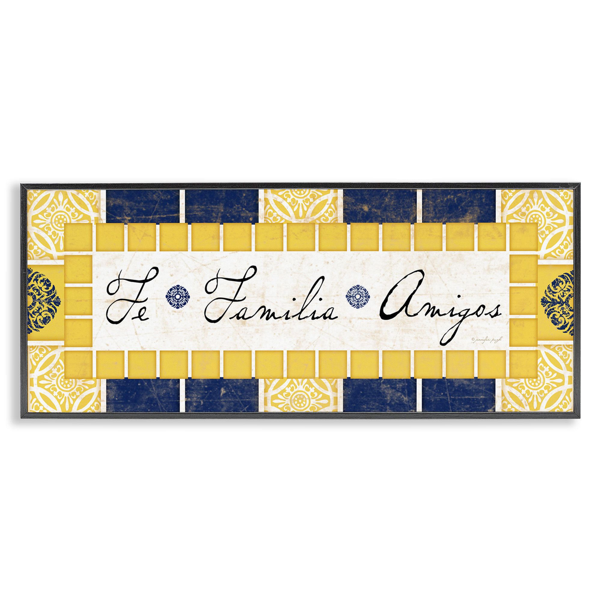 Stupell Industries Fe, Familia y Amigos Inspirational Quotes & Sayings Painting Black Framed Art Print Wall Art, 24 x 10