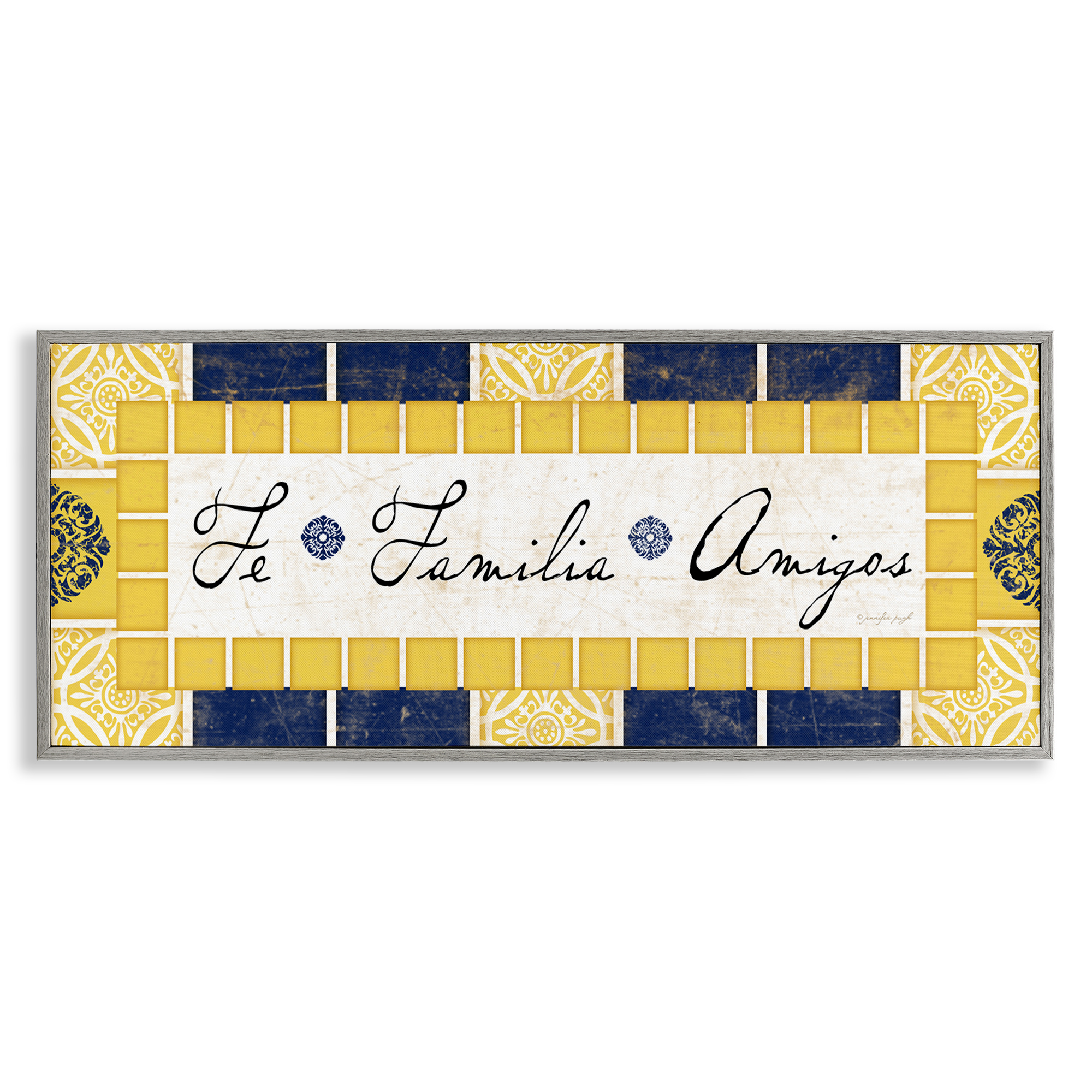 Stupell Industries Fe, Familia y Amigos Inspirational Quotes & Sayings Painting Gray Framed Art Print Wall Art, 30 x 13