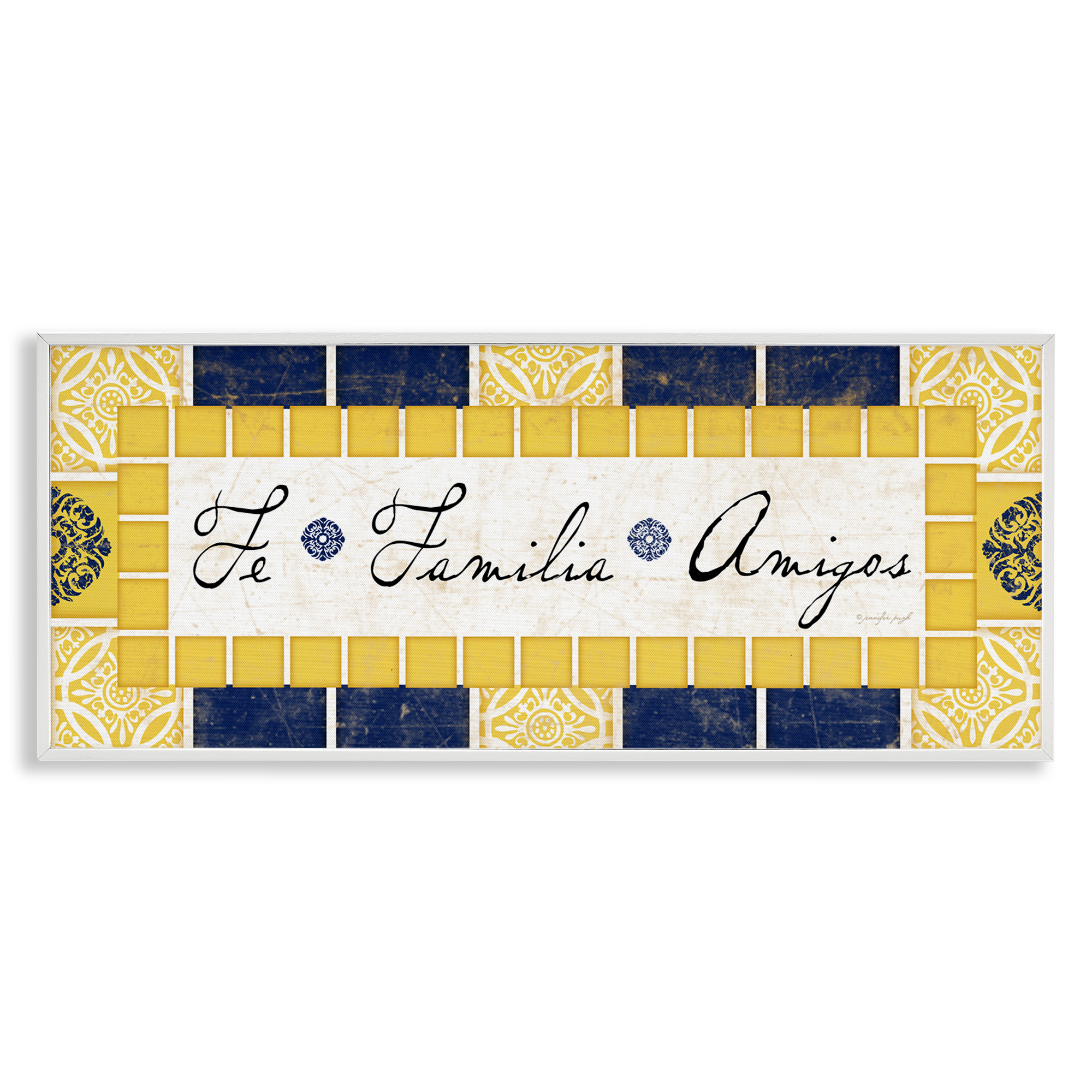 Stupell Industries Fe, Familia y Amigos Inspirational Quotes & Sayings Painting White Framed Art Print Wall Art, 24 x 10
