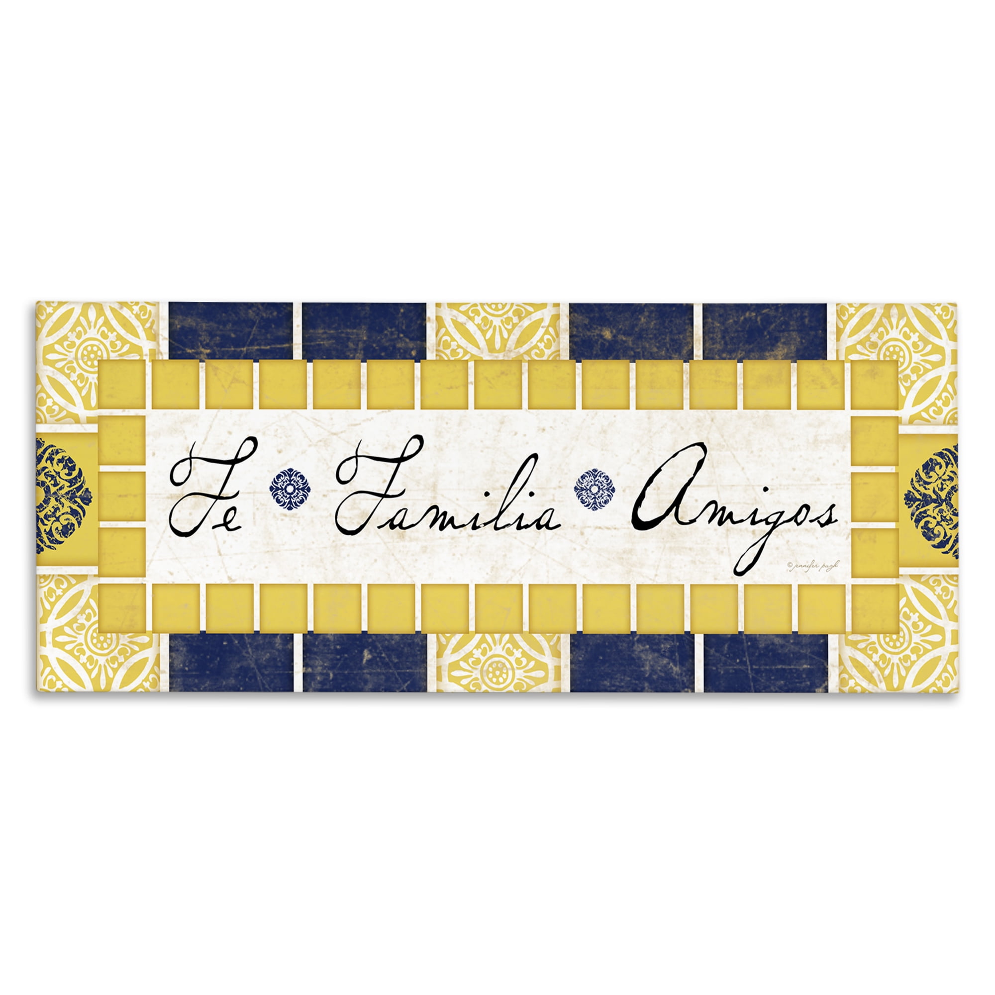 Stupell Industries Fe, Familia y Amigos Inspirational Quotes & Sayings Painting Wrapped Canvas Art Print Wall Art, 30 x 13