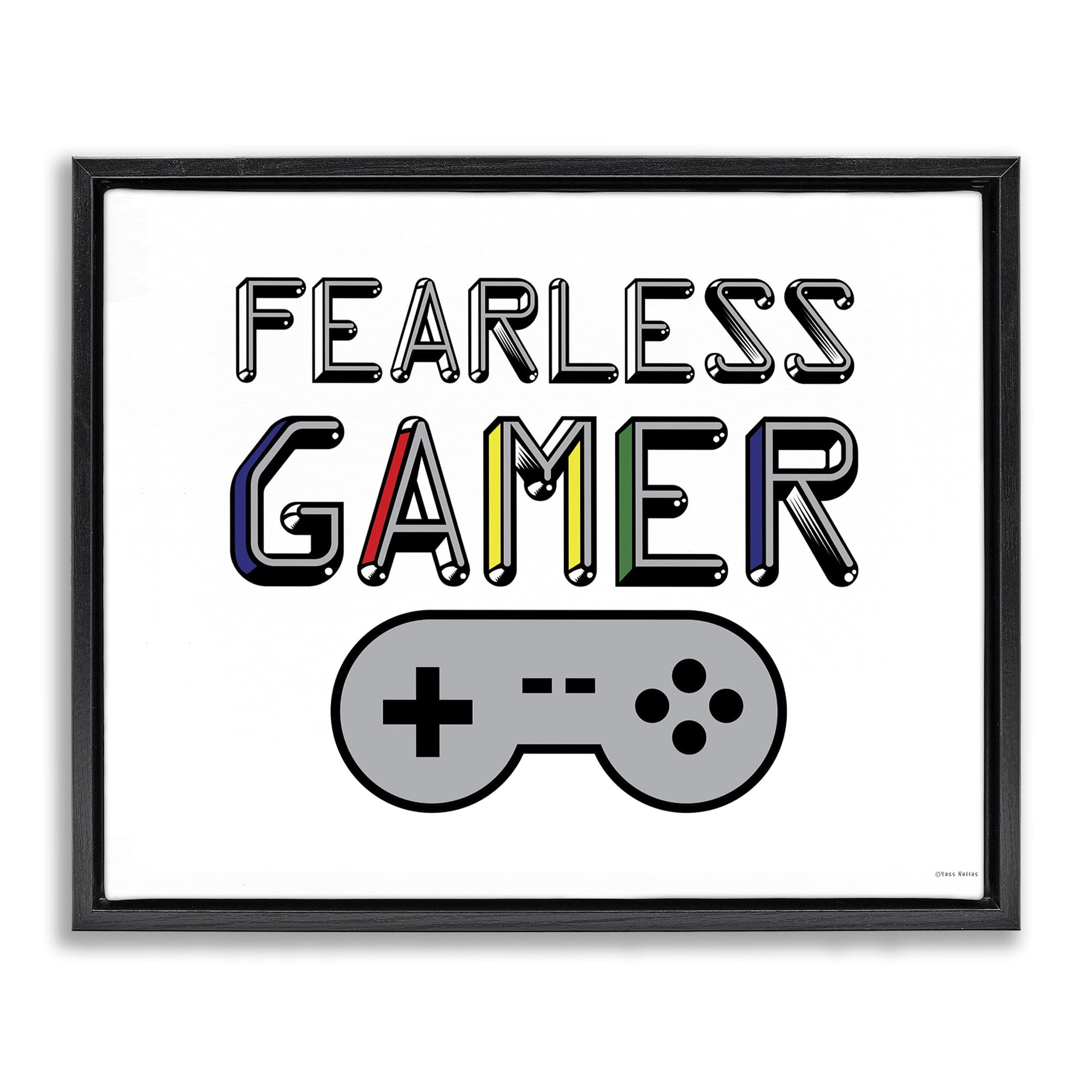 Stupell Industries Fearless Gamer Retro Black Framed Floater Canvas Wall Art, design by Yass Naffas Designs