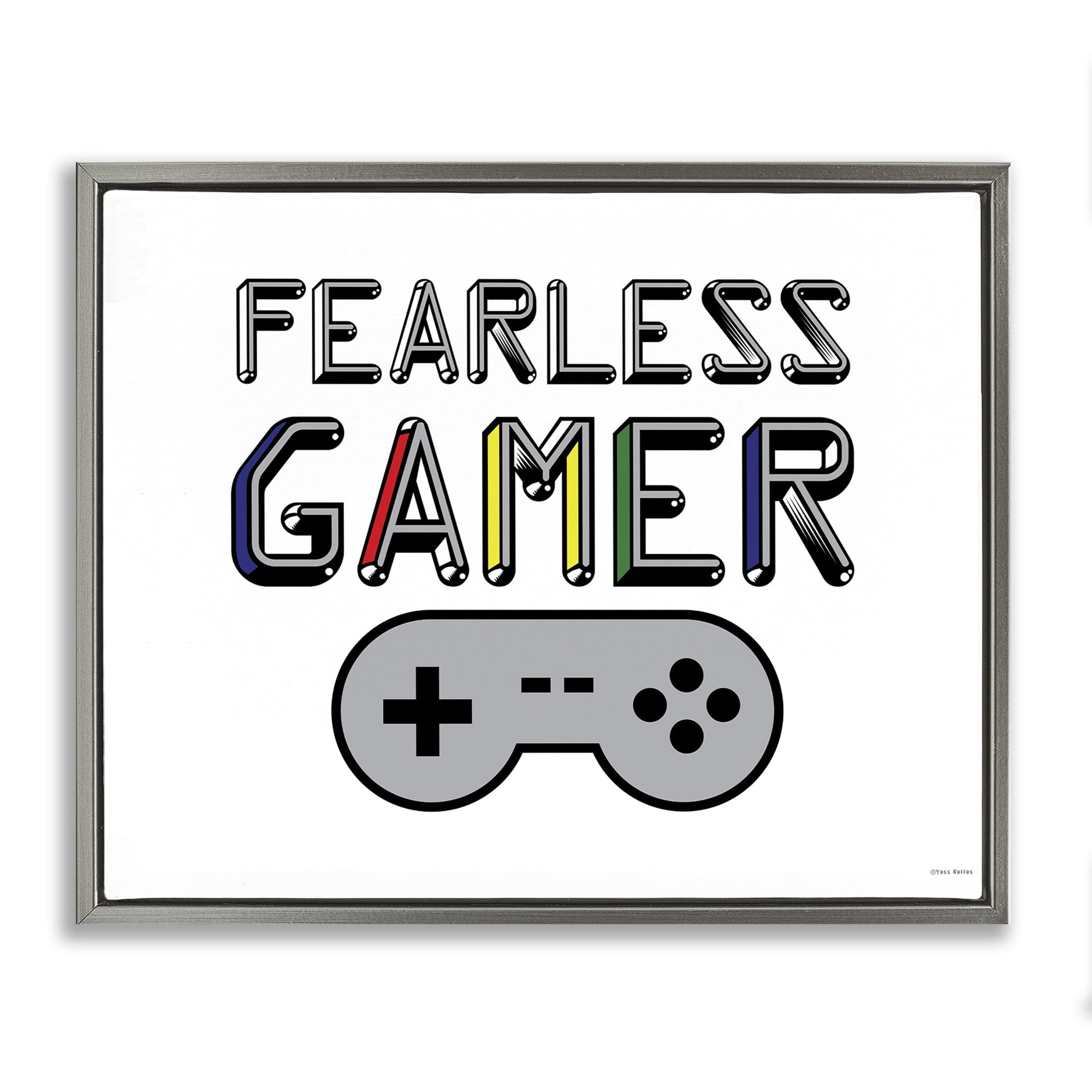 Stupell Industries Fearless Gamer Retro Gray Framed Floater Canvas Wall Art, design by Yass Naffas Designs