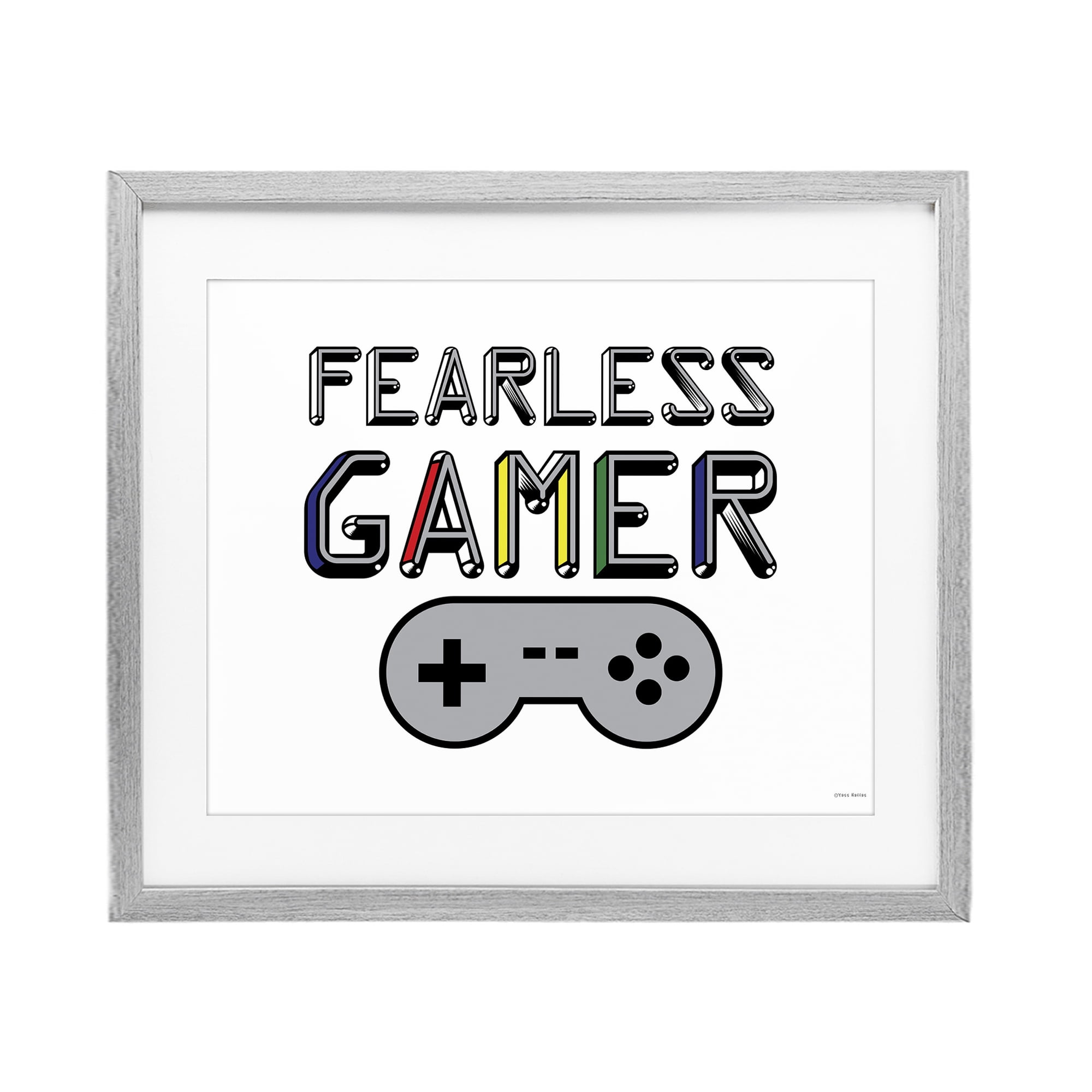 Stupell Industries Fearless Gamer Retro Gray Framed Print Under Glass, design by Yass Naffas Designs