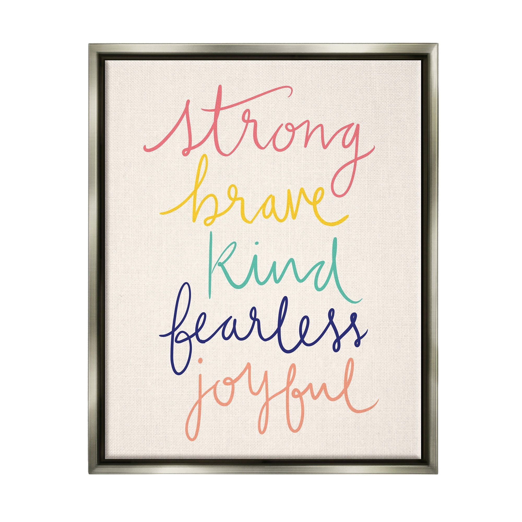 Stupell Industries Fearless Motivational Words Phrase Rainbow Calligraphy List Graphic Art Luster Gray Floating Framed Canvas Print Wall Art, Design by Heather McLaughlin