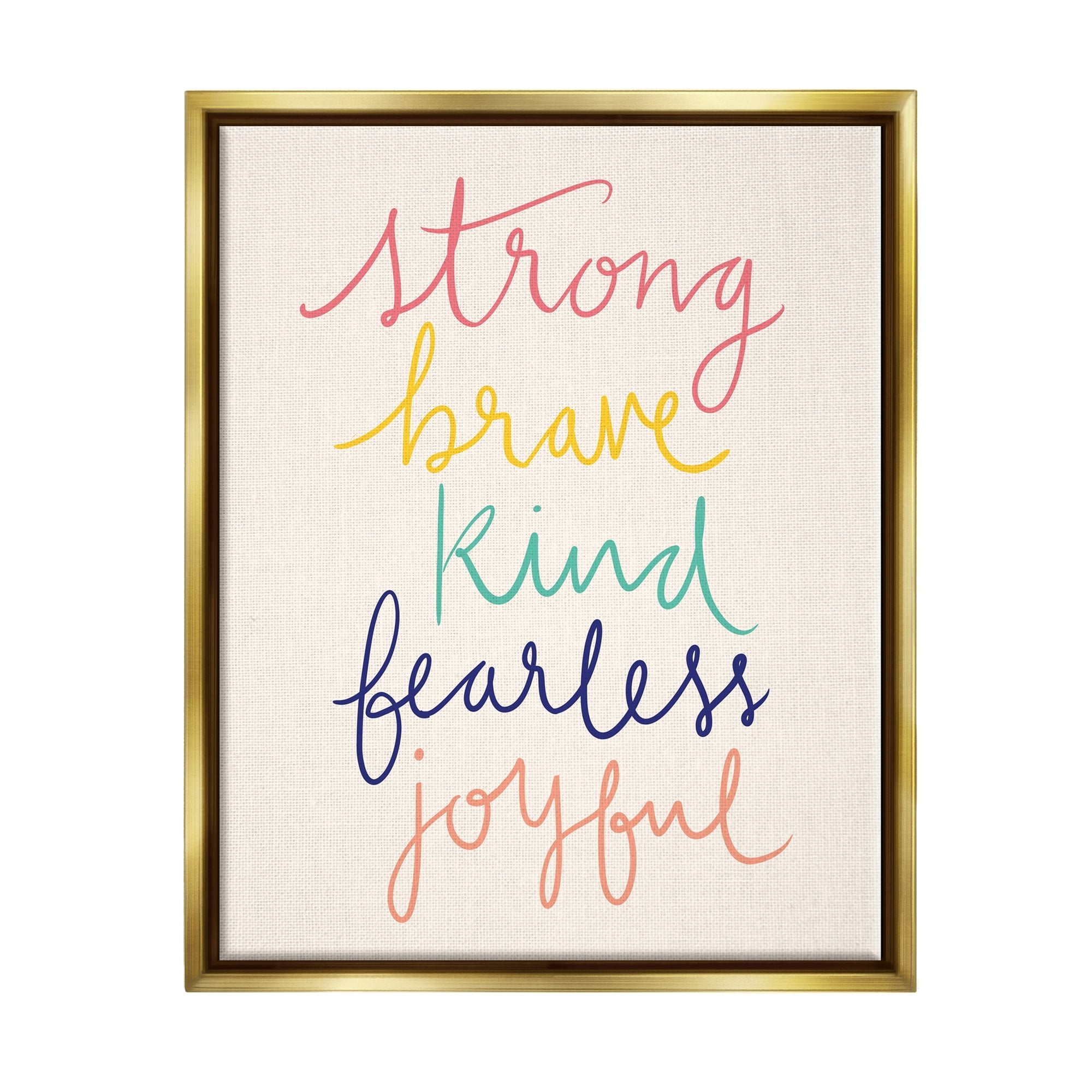 Stupell Industries Fearless Motivational Words Phrase Rainbow Calligraphy List Graphic Art Metallic Gold Floating Framed Canvas Print Wall Art, Design by Heather McLaughlin